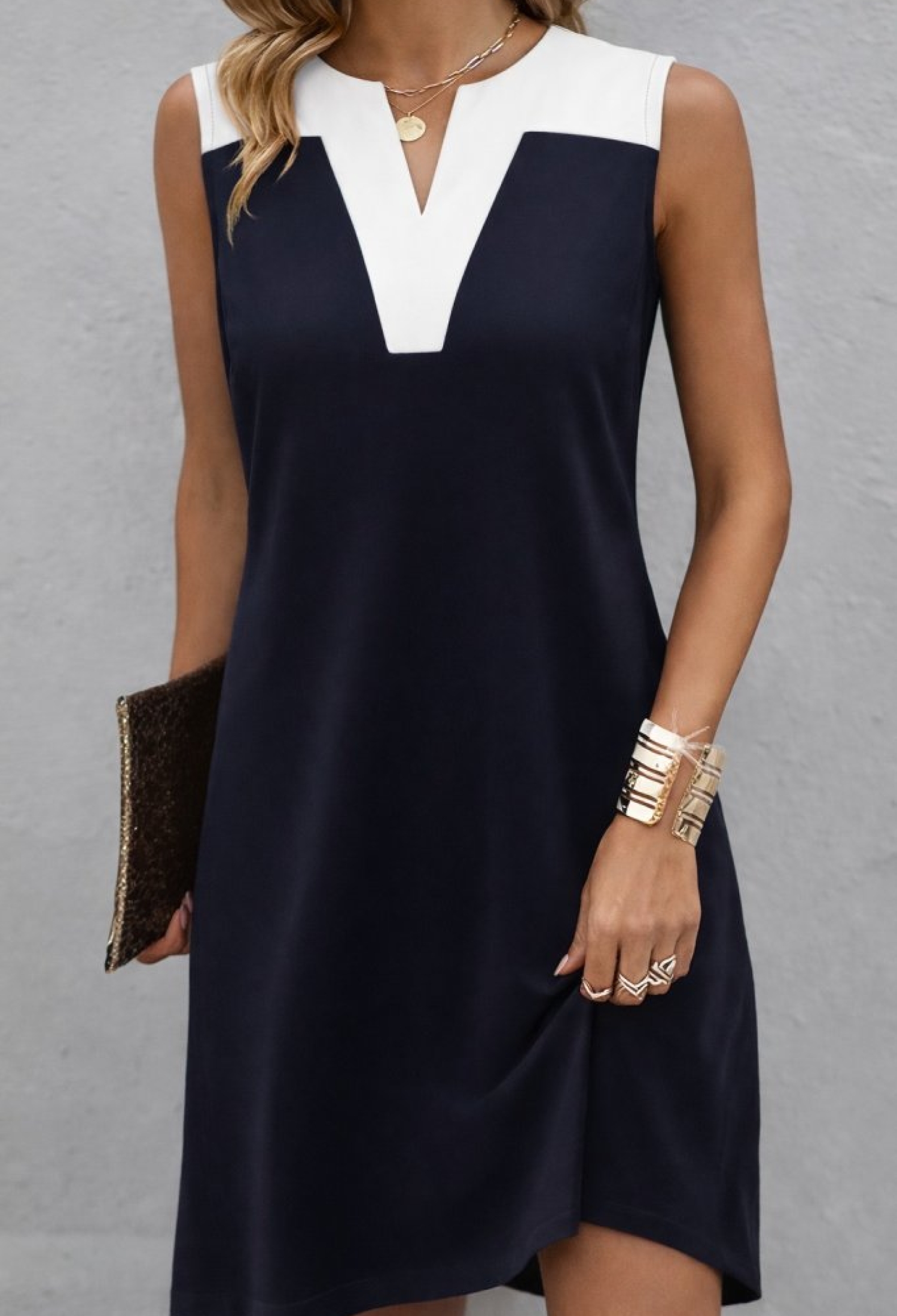 Navy Blue Sleeveless V-Neck Shift Dress - Brand: Janes - Women & Kids, Baby Clothes Wholesale - TheBS Women