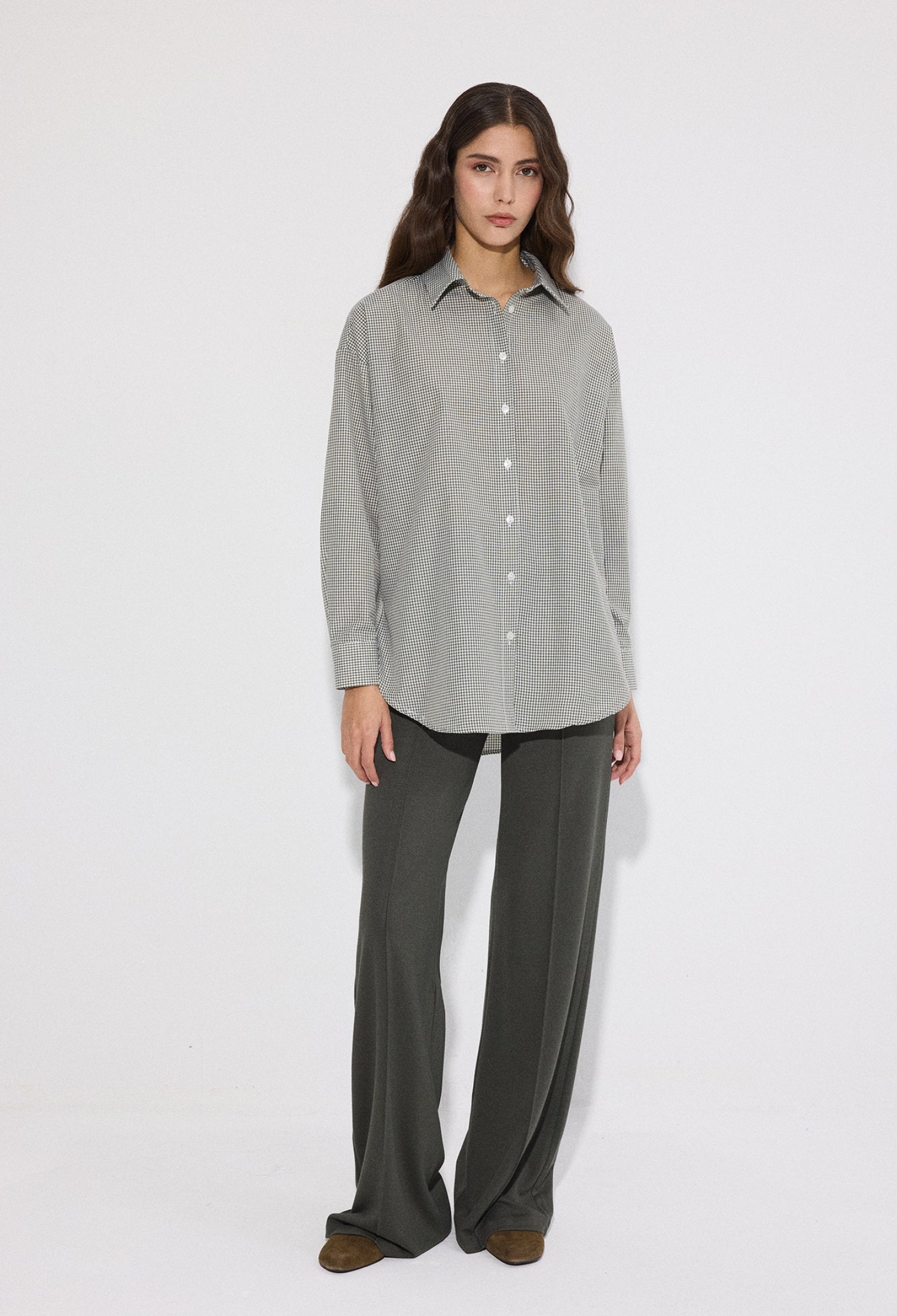 Grey Checkered Casual Oversized Fit Shirt - Brand: Touche Prive - Women & Kids, Baby Clothes Wholesale - TheBS Women