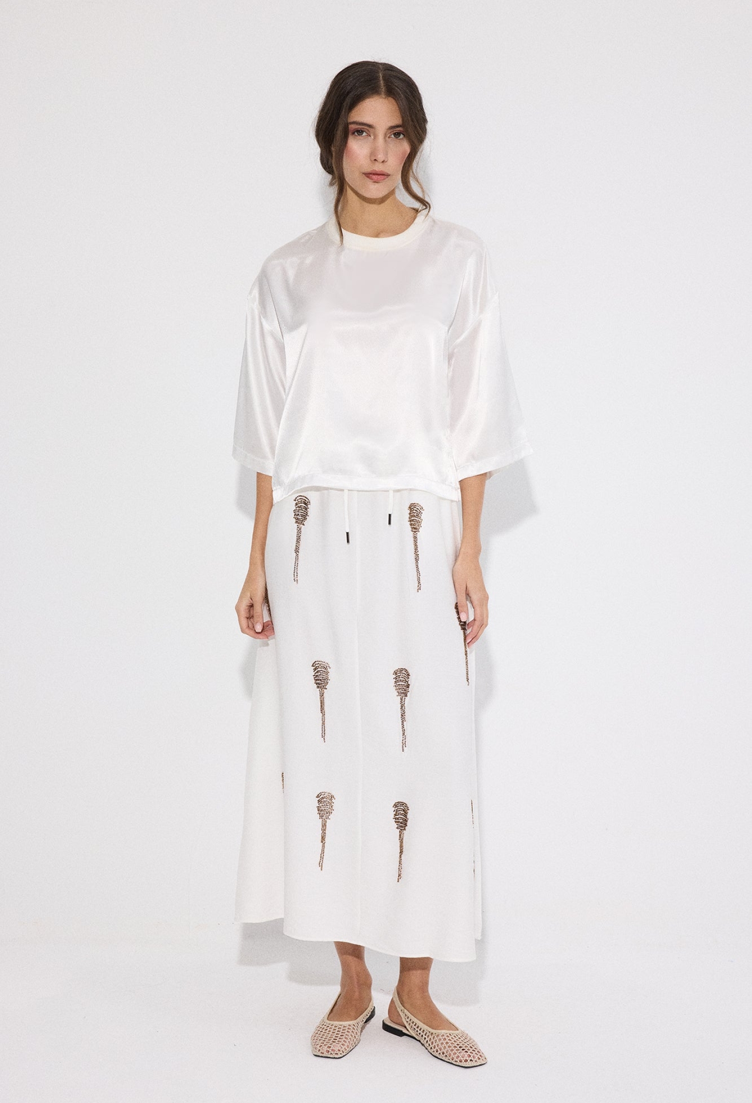 White A-Line Maxi Skirt With Drawstring Waist - Brand: Touche Prive - Women & Kids, Baby Clothes Wholesale - TheBS Women