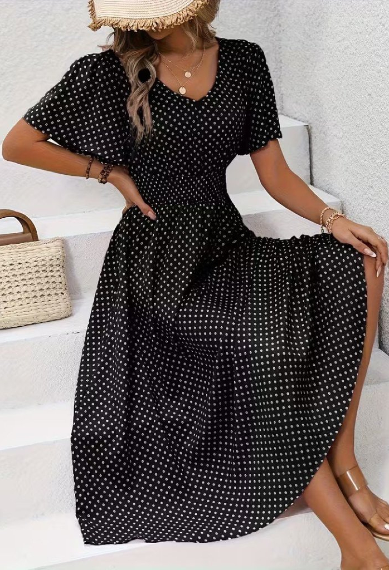 Polka Dot Fit And Flare Midi Dress - Brand: Janes - Women & Kids, Baby Clothes Wholesale - TheBS Women