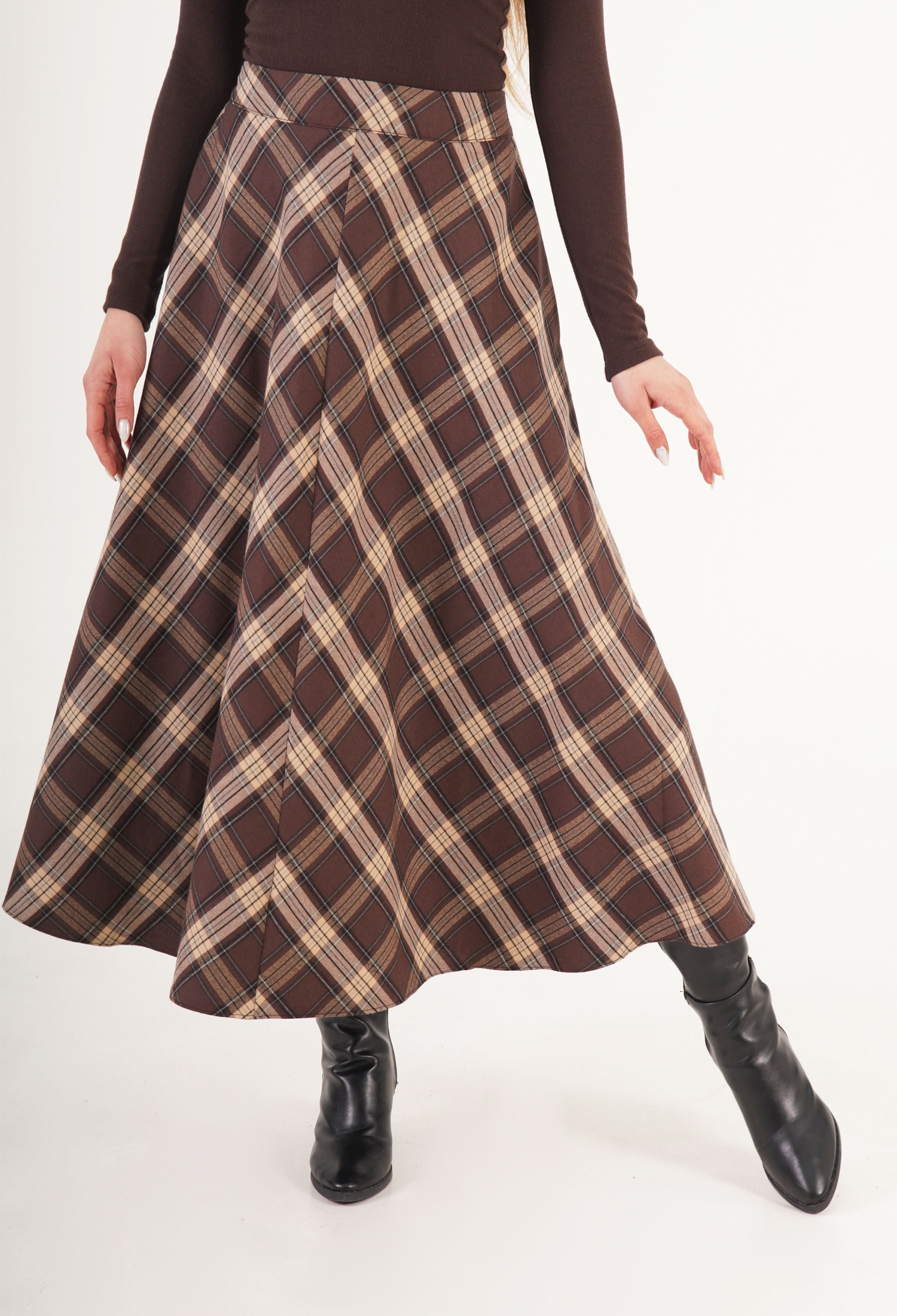 Plaid A-Line Midi Skirt High Waist Vintage - Brand: Lustrin - Women & Kids, Baby Clothes Wholesale - TheBS Women