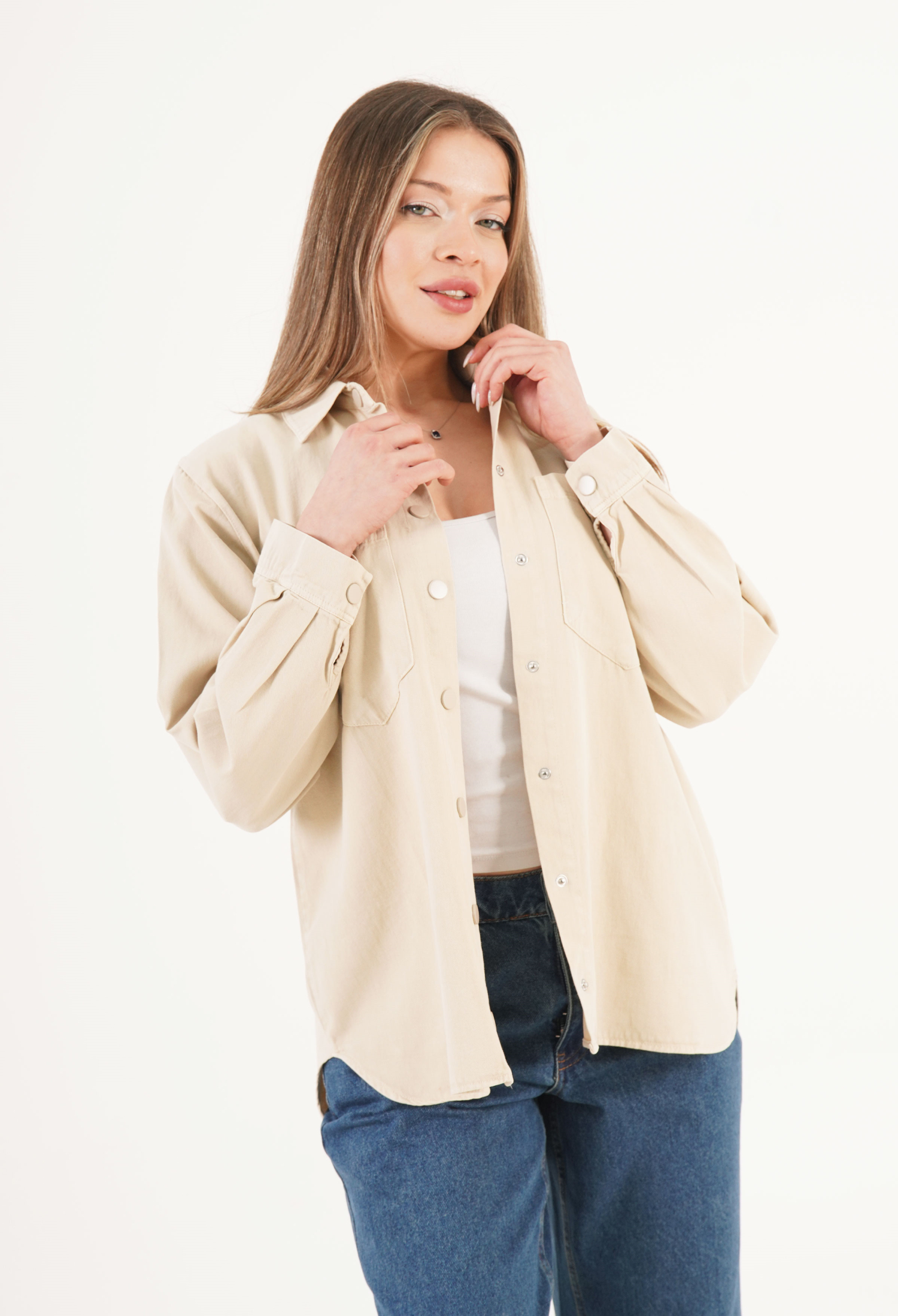 Beige Blouse Casual Polo Neck Regular Fit - Brand: Lustrin - Women & Kids, Baby Clothes Wholesale - TheBS Women