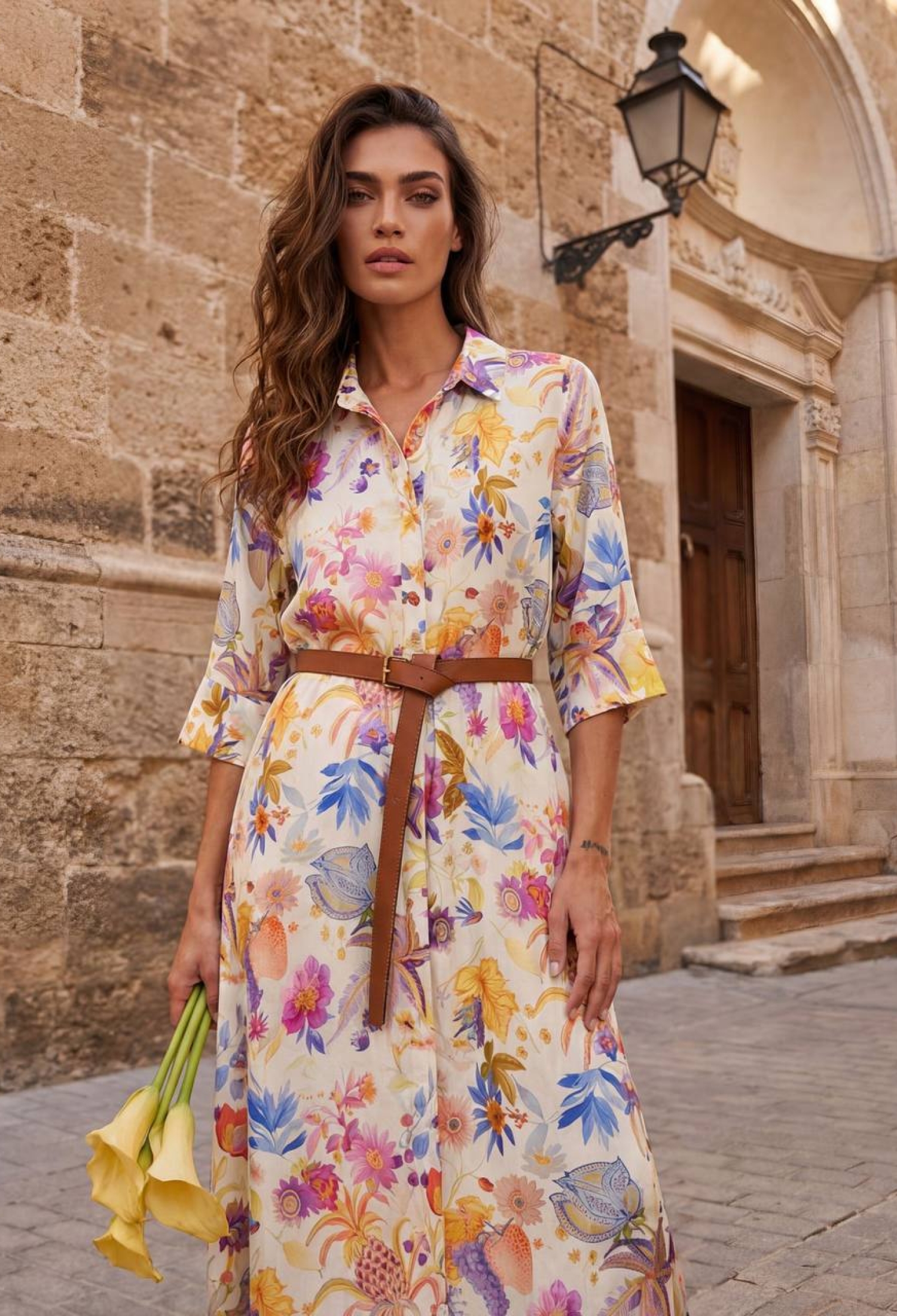 Mix Color Shirt Dress With Floral Pattern - Brand: Cream Rouge - Women & Kids, Baby Clothes Wholesale - TheBS Women