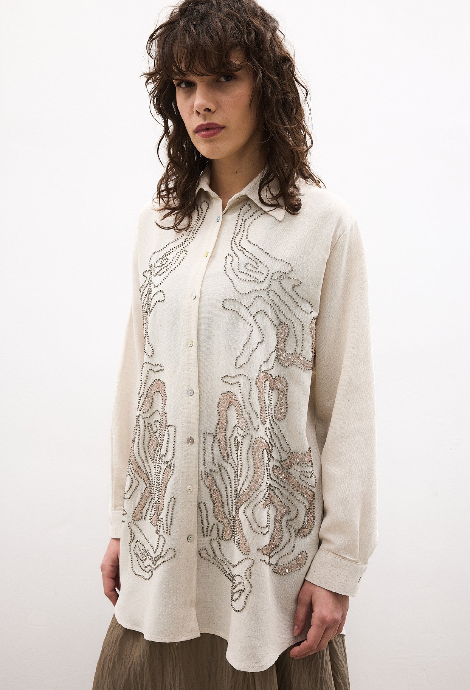 Beige Elegant Buttoned Long Sleeve Shirt - Brand: Touche Prive - Women & Kids, Baby Clothes Wholesale - TheBS Women