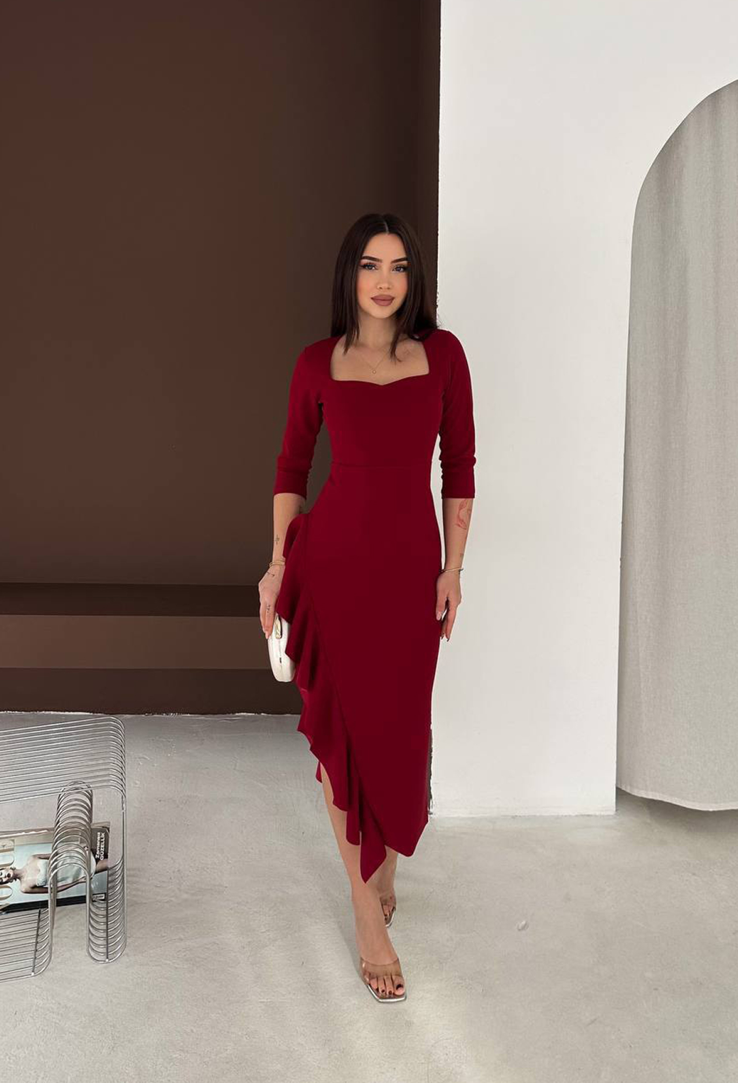 Claret Red Fit And Flare Midi Dress - Brand: Mode Roy - Women & Kids, Baby Clothes Wholesale - TheBS Women