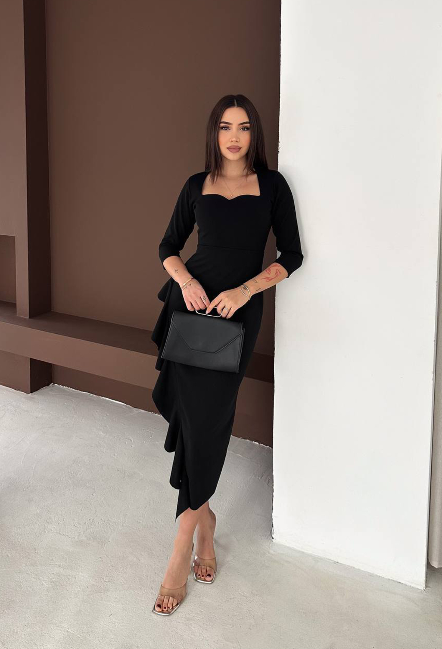 Elegant Black Fit And Flare Dress With Sweetheart Neck - Brand: Mode Roy - Women & Kids, Baby Clothes Wholesale - TheBS Women