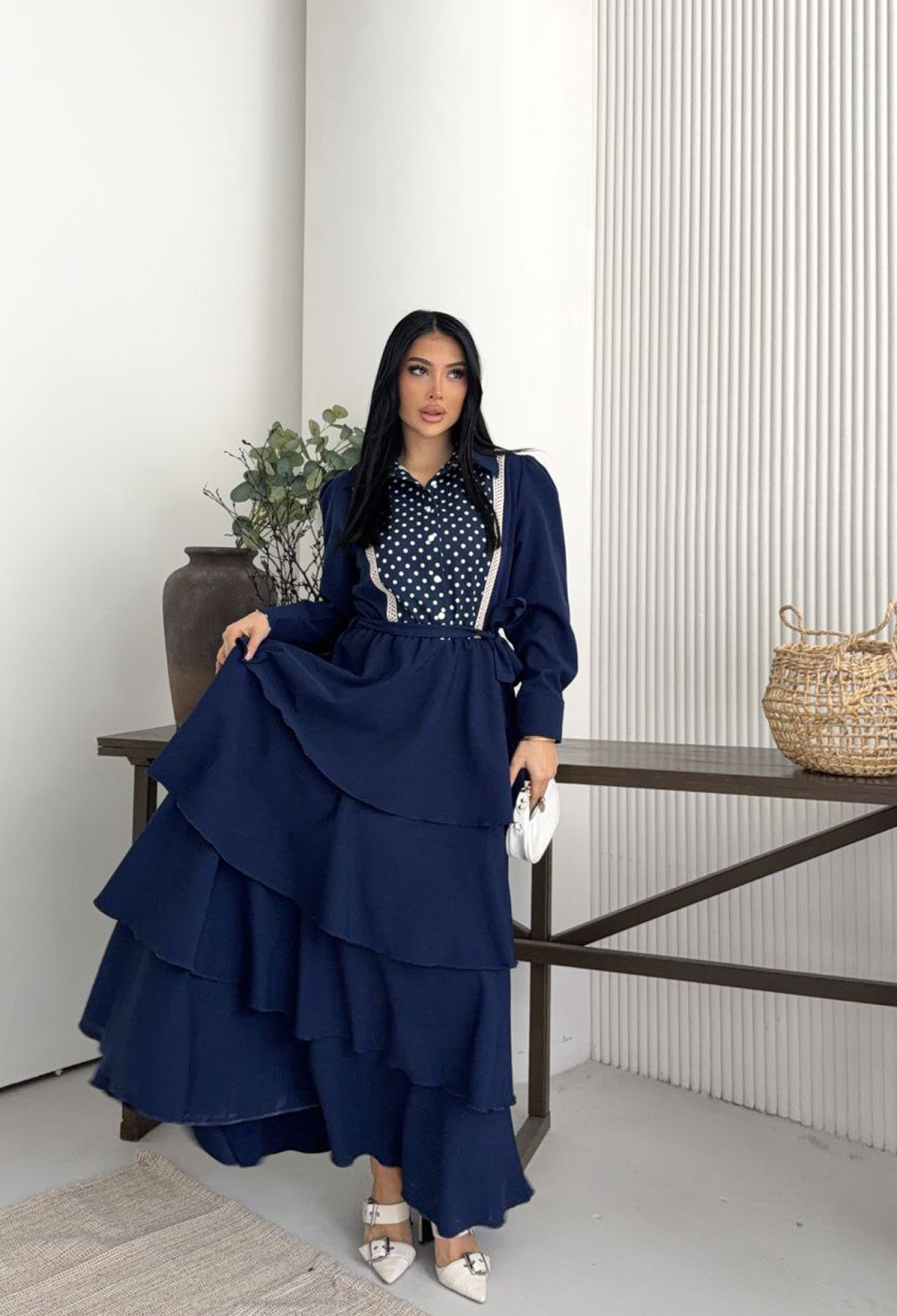 Navy Blue Elegant Modest Shirt Dress - Brand: Mode Roy - Women & Kids, Baby Clothes Wholesale - TheBS Women