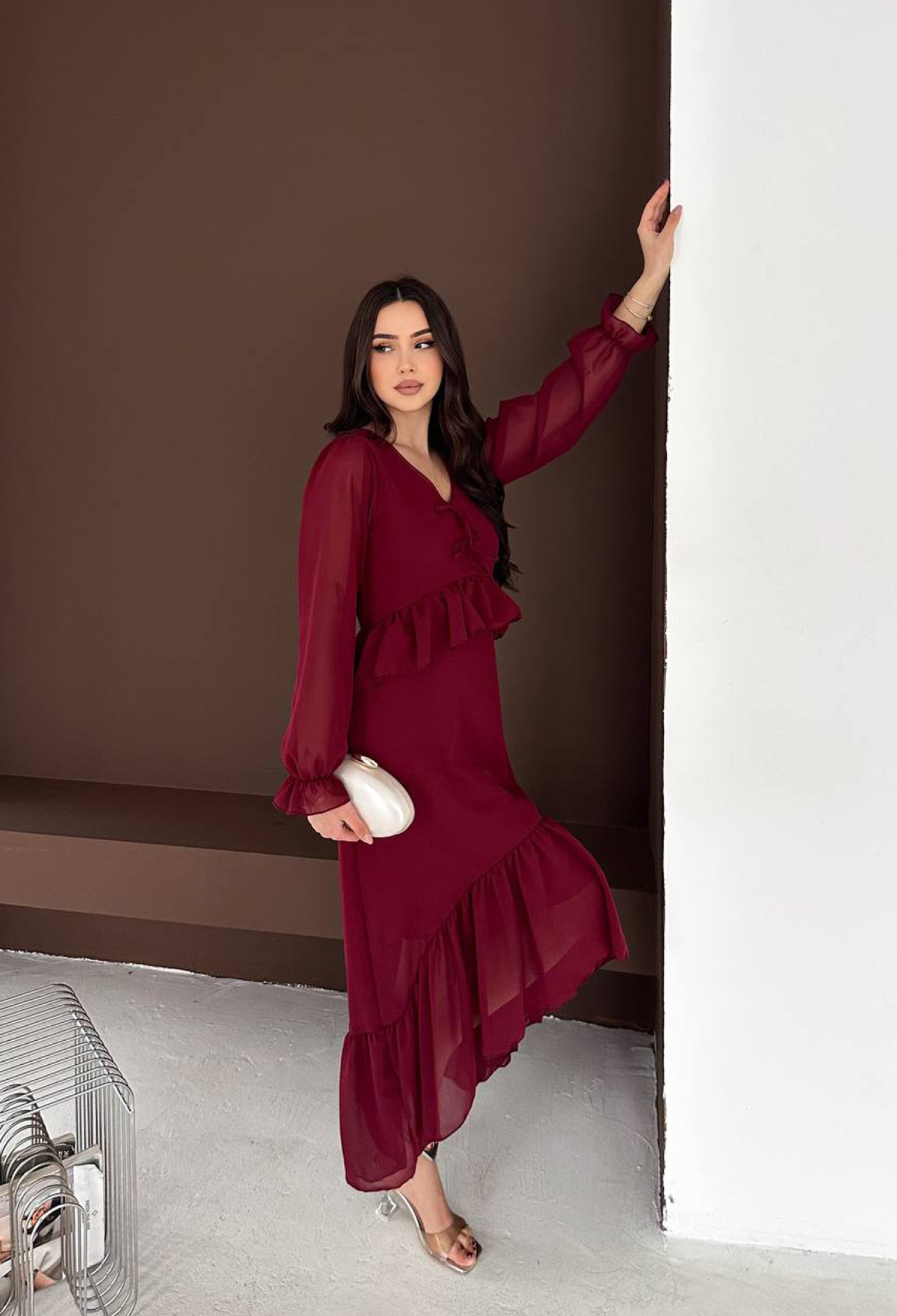 Claret Red Fit And Flare Midi Dress - Brand: Mode Roy - Women & Kids, Baby Clothes Wholesale - TheBS Women