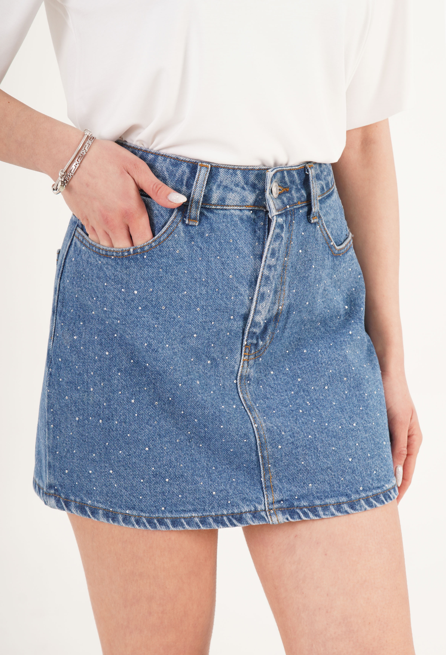 Blue Polka Dot A-Line Mini Skirt With Buttoned Closure - Brand: Lustrin - Women & Kids, Baby Clothes Wholesale - TheBS Women