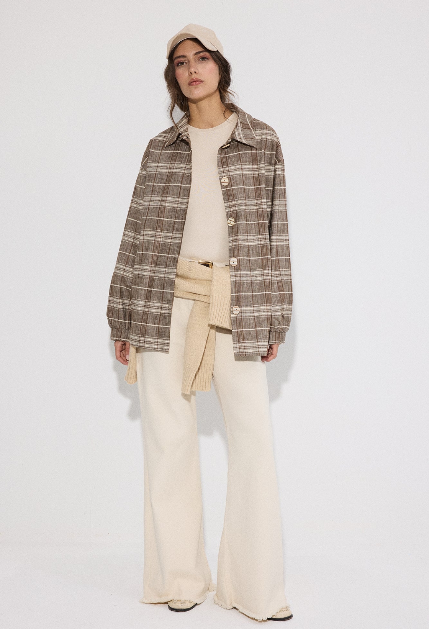 Brown Plaid Overshirt Jacket With Slant Pockets - Brand: Touche Prive - Women & Kids, Baby Clothes Wholesale - TheBS Women