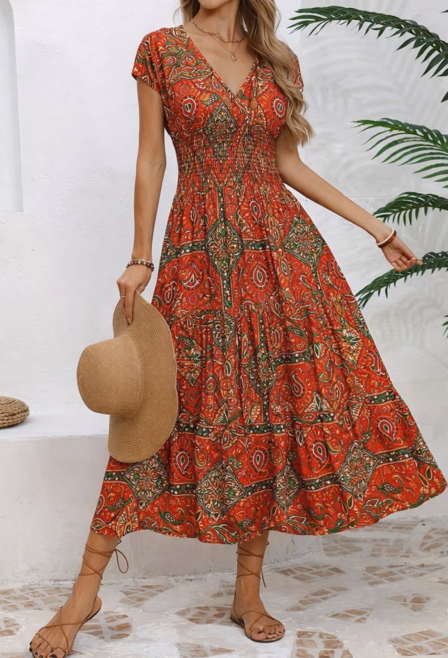 Red Boho Fit And Flare Midi Dress - Brand: Janes - Women & Kids, Baby Clothes Wholesale - TheBS Women