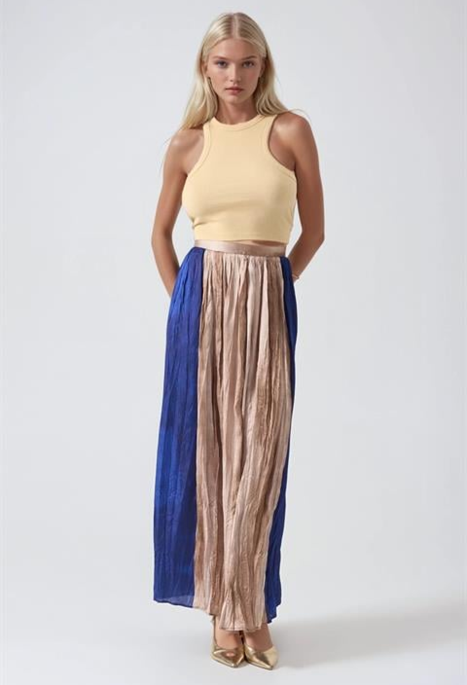 Beige Pleated Maxi Skirt With Color Block Design - Brand: Sobe Istanbul - Women & Kids, Baby Clothes Wholesale - TheBS Women