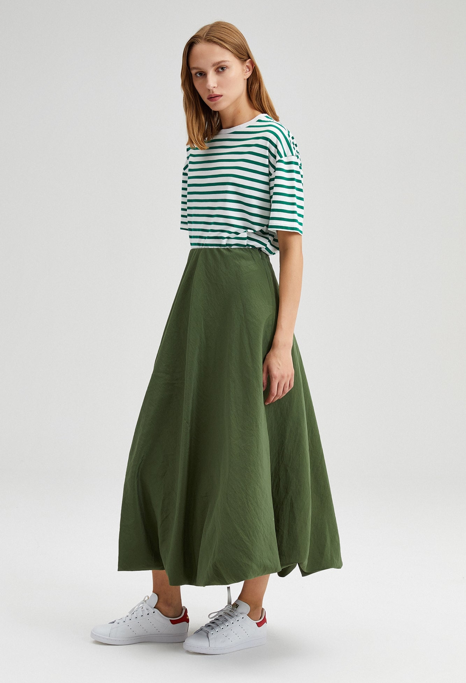 Green A-Line Maxi Skirt High Waist Pull On - Brand: Touche Prive - Women & Kids, Baby Clothes Wholesale - TheBS Women