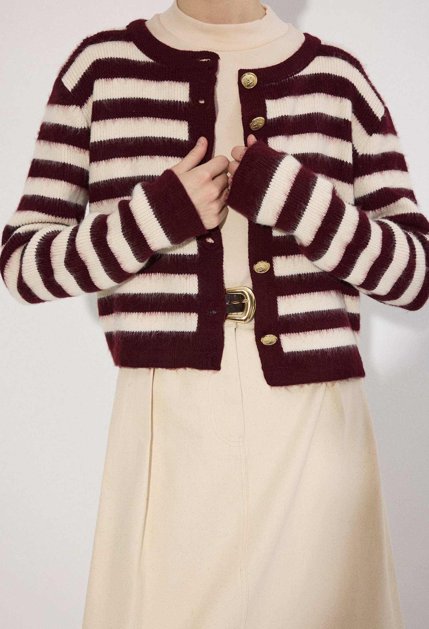 Claret Red Cardigan With Striped Pattern And Button Closure - Brand: Touche Prive - Women & Kids, Baby Clothes Wholesale - TheBS Women