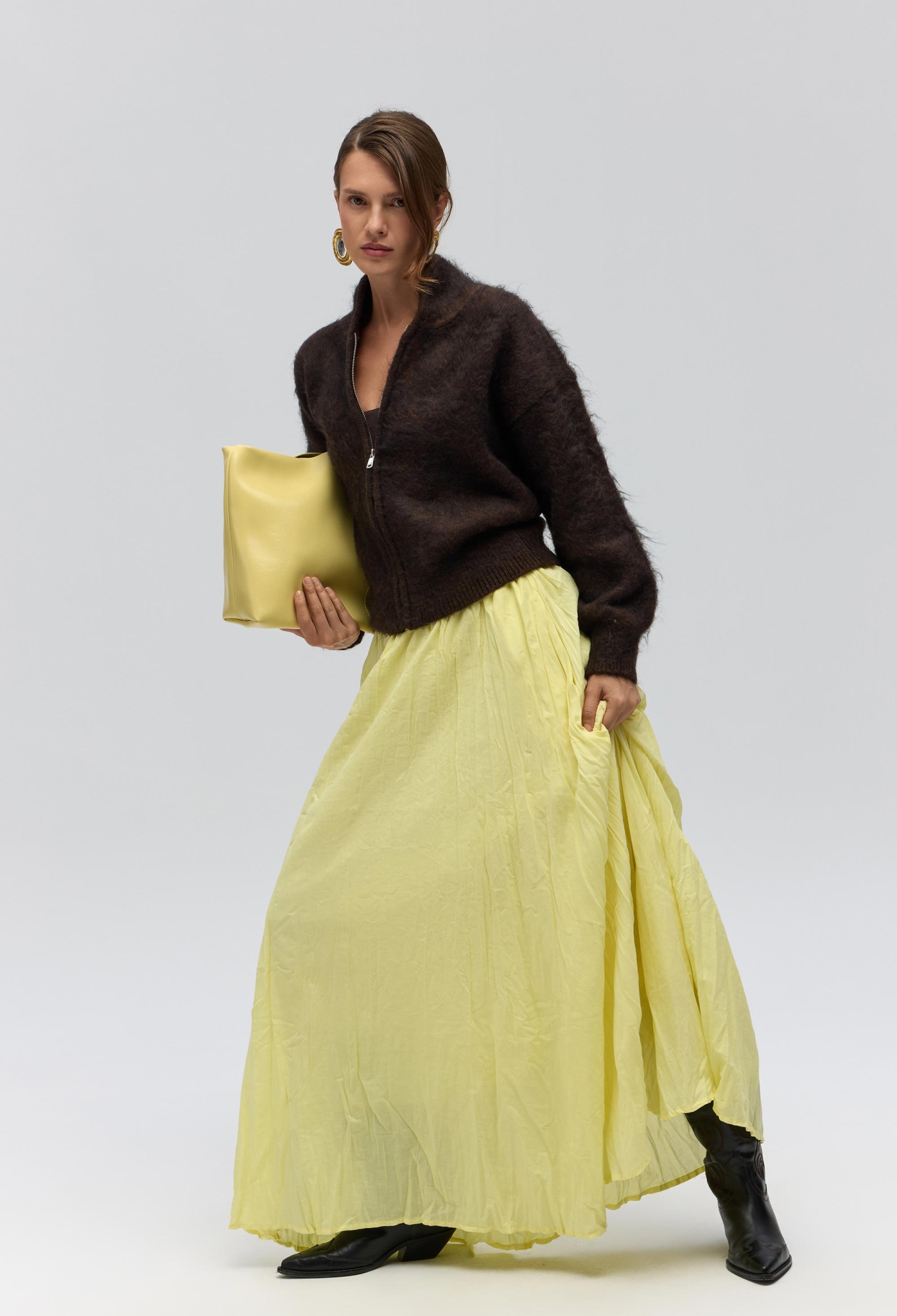 Yellow Flared Maxi Skirt With Mid Waist - Brand: Mai Collection - Women & Kids, Baby Clothes Wholesale - TheBS Women