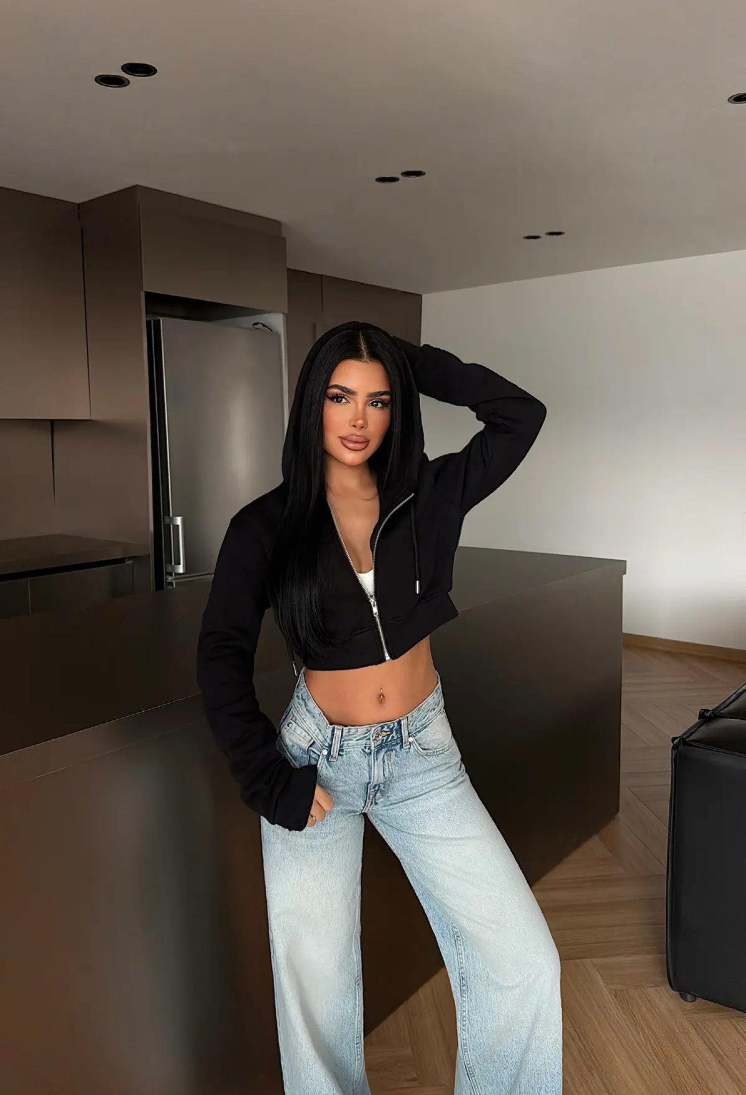 Fitted Zip-Up Crop Cardigan With Hood - Brand: EYYO ATELIER - Women & Kids, Baby Clothes Wholesale - TheBS Women