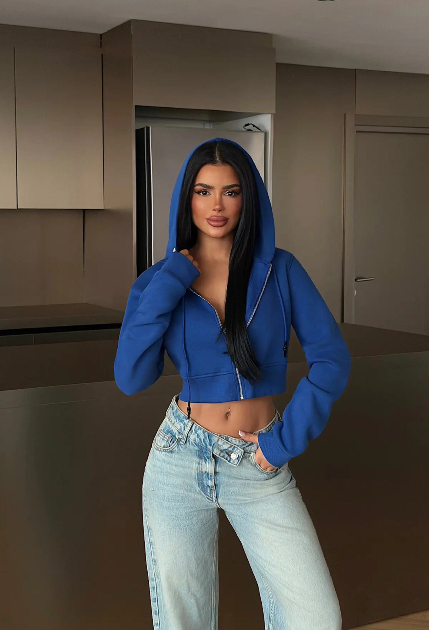 Slim Fit Crop Cardigan With Hooded Neck - Brand: EYYO ATELIER - Women & Kids, Baby Clothes Wholesale - TheBS Women