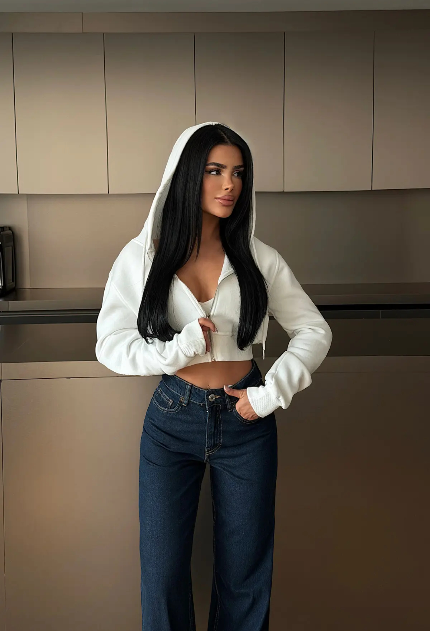 Slim Fit Zip Up Crop Cardigan With Hooded Neck - Brand: EYYO ATELIER - Women & Kids, Baby Clothes Wholesale - TheBS Women