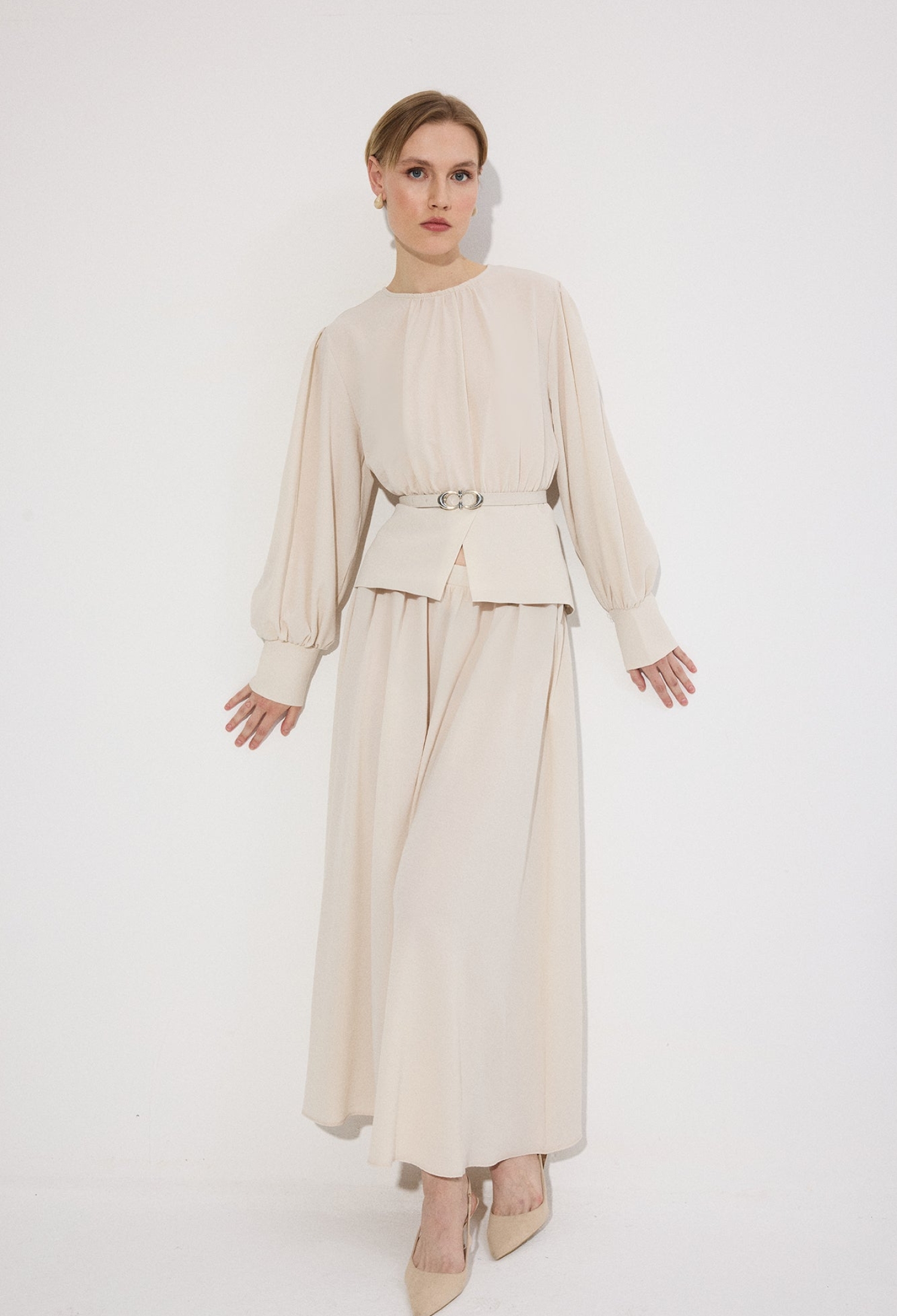 Beige Elegant Modest Maxi Flared Set - Brand: Touche Prive - Women & Kids, Baby Clothes Wholesale - TheBS Women