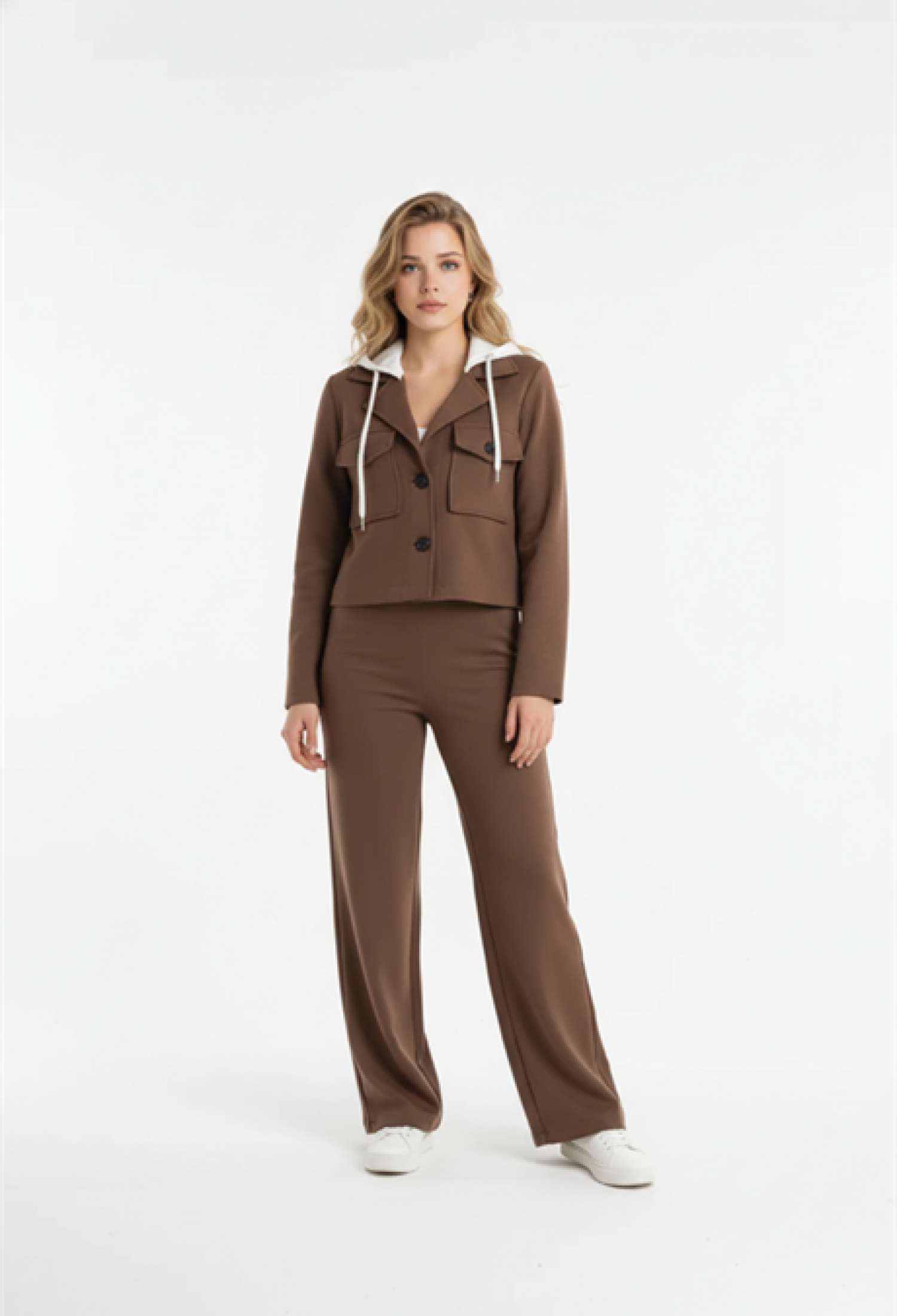 Brown Hooded Crop Jacket - Casual Streetwear Style - Brand: Levure - Women & Kids, Baby Clothes Wholesale - TheBS Women