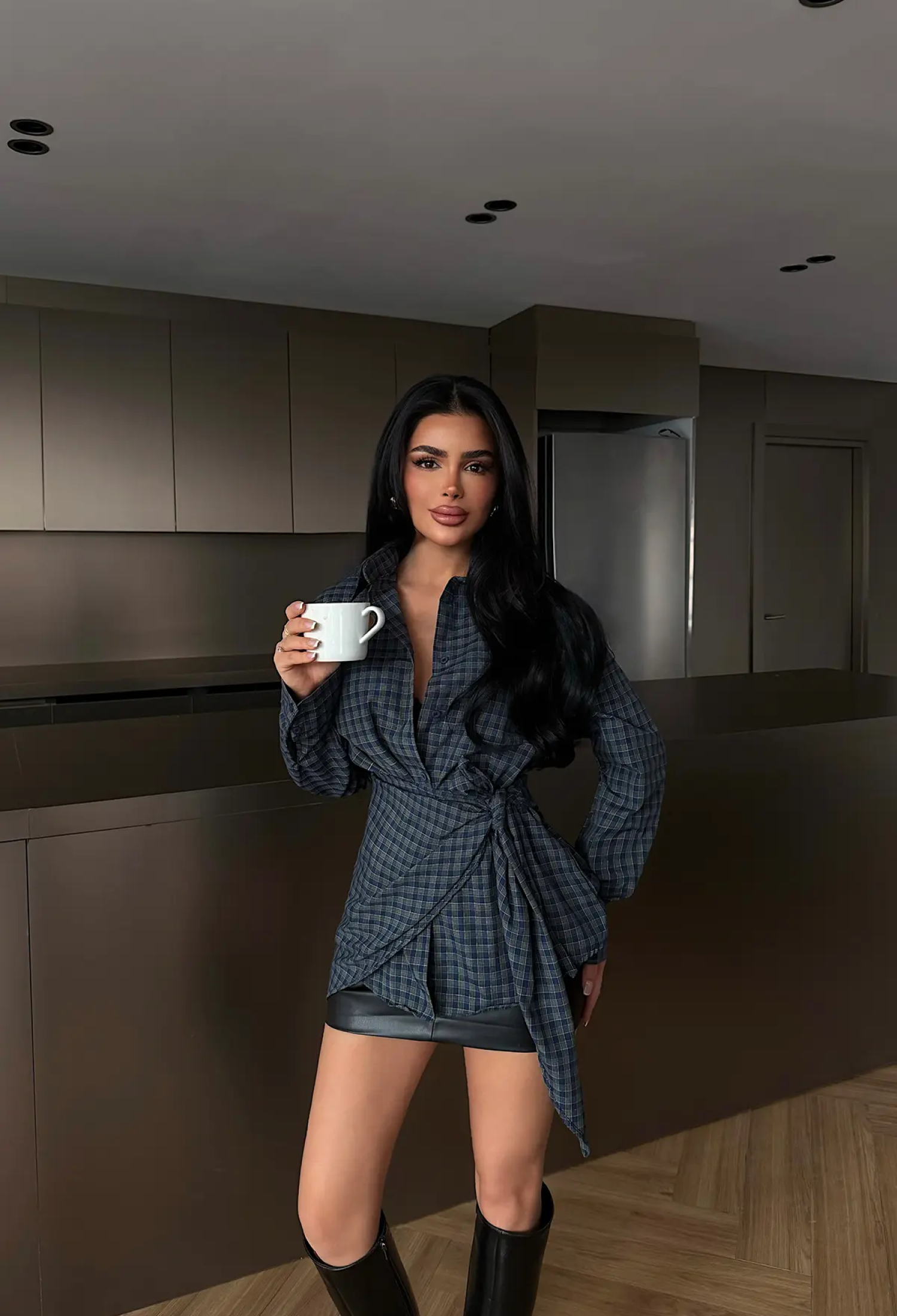 Grey Checkered Shirt With Notched Neck And Buttoned Closure - Brand: EYYO ATELIER - Women & Kids, Baby Clothes Wholesale - TheBS Women