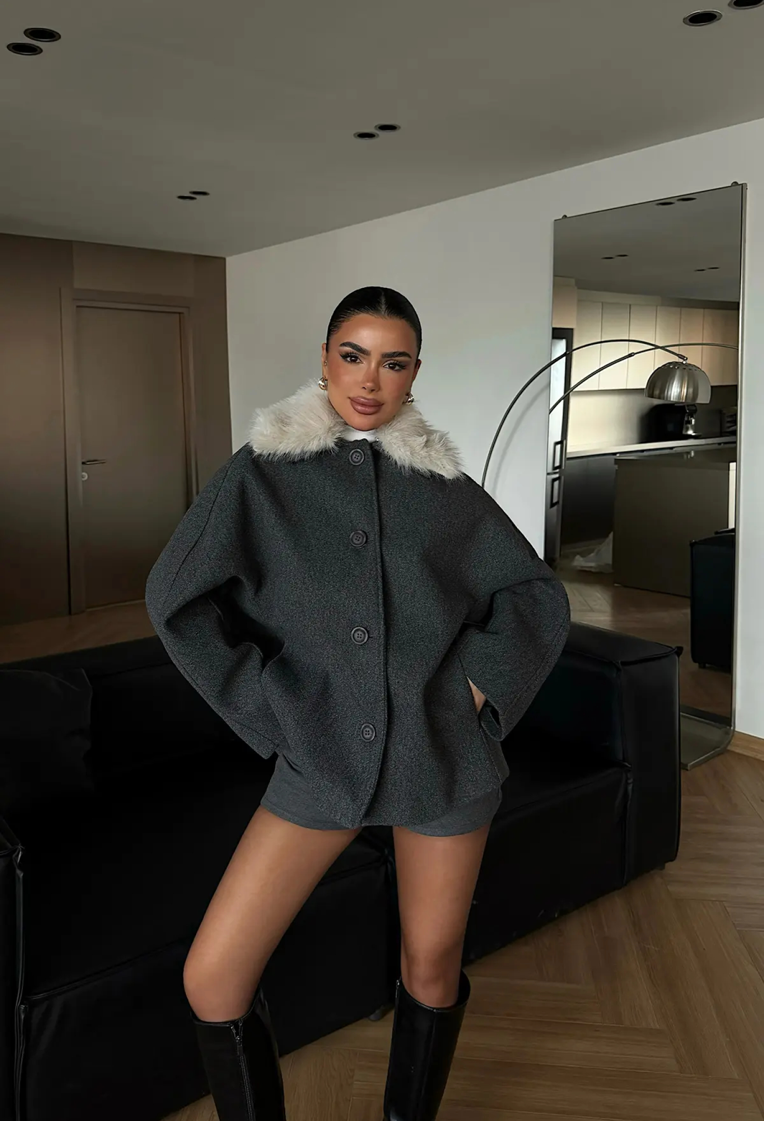 Grey Elegant Oversized Fit Jacket - Brand: EYYO ATELIER - Women & Kids, Baby Clothes Wholesale - TheBS Women