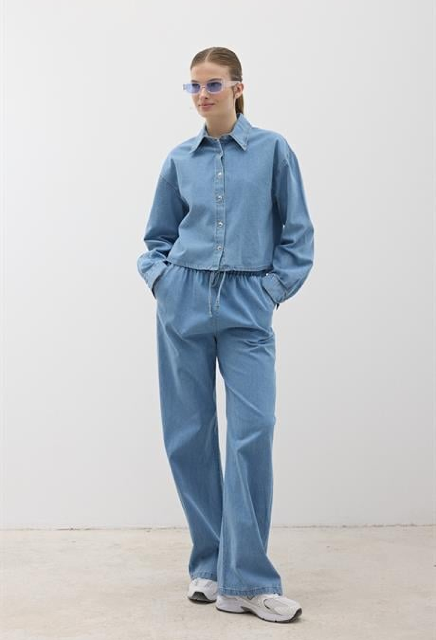 Blue Palazzo Pants With Wide Leg And Drawstring - Brand: Levure - Women & Kids, Baby Clothes Wholesale - TheBS Women