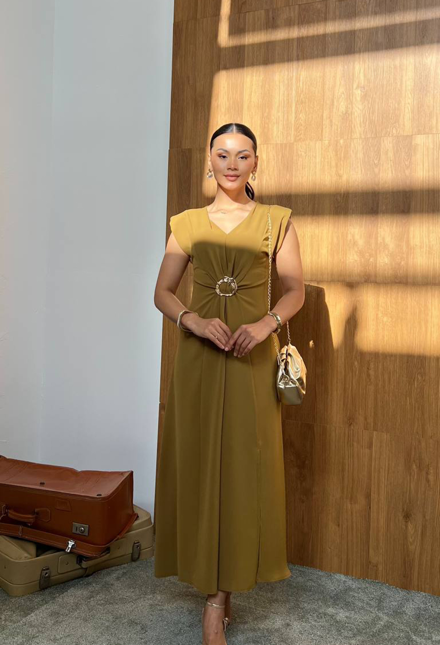 Khaki Elegant Fit And Flare Midi Dress - Brand: Mode Roy - Women & Kids, Baby Clothes Wholesale - TheBS Women