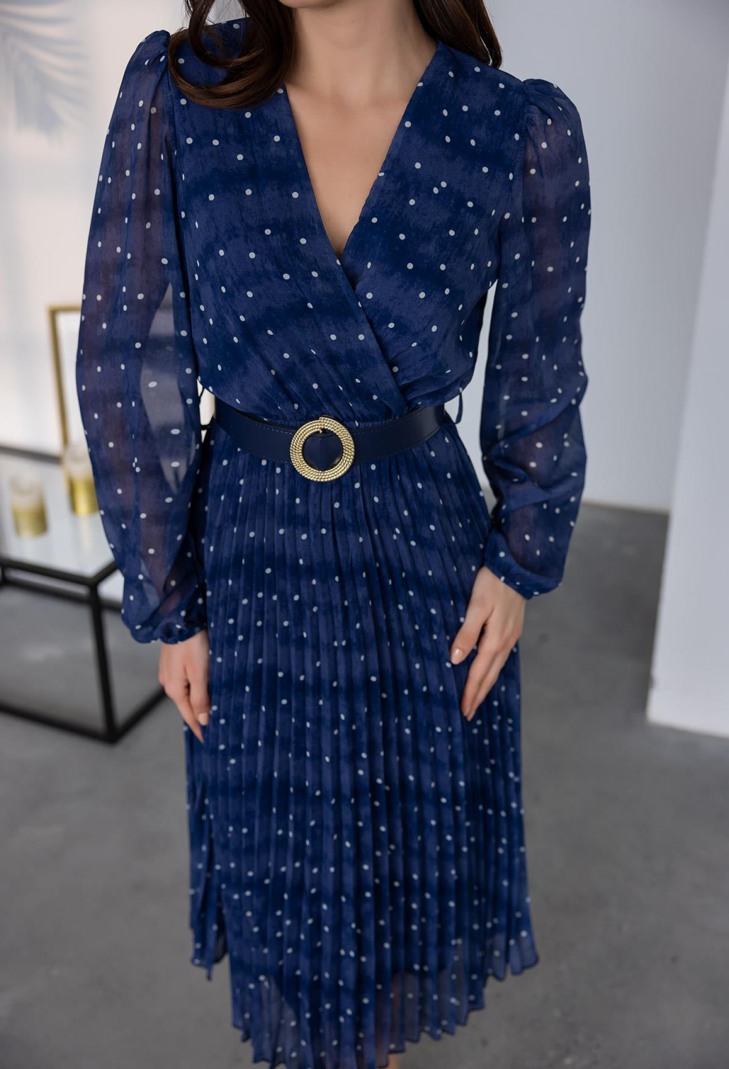 NavyElegant Wrap Dress With Polka Dot Pattern - Brand: Mode Roy - Women & Kids, Baby Clothes Wholesale - TheBS Women