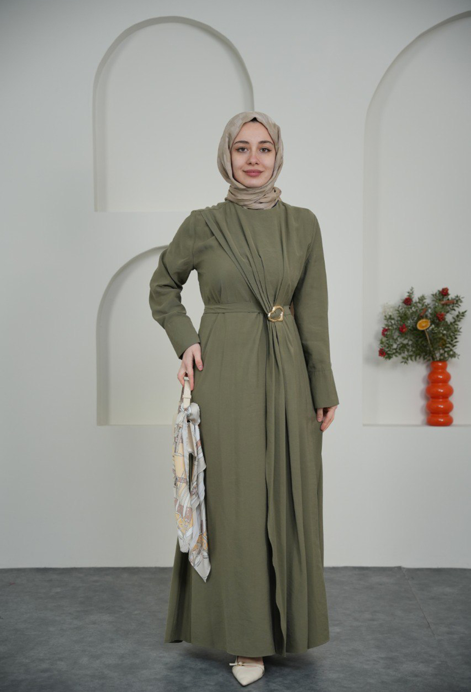 Khaki Modest Elegant A-Line Dress - Brand: Mode Roy - Women & Kids, Baby Clothes Wholesale - TheBS Women