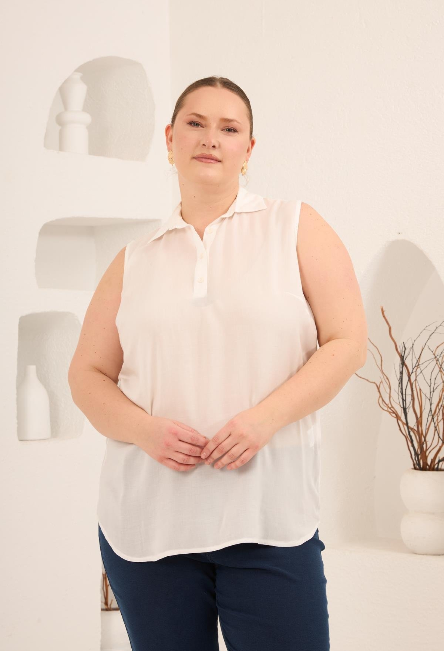 White Plus Size Blouse With Polo Neck And Cap Sleeves - Brand: RMG - Women & Kids, Baby Clothes Wholesale - TheBS Women