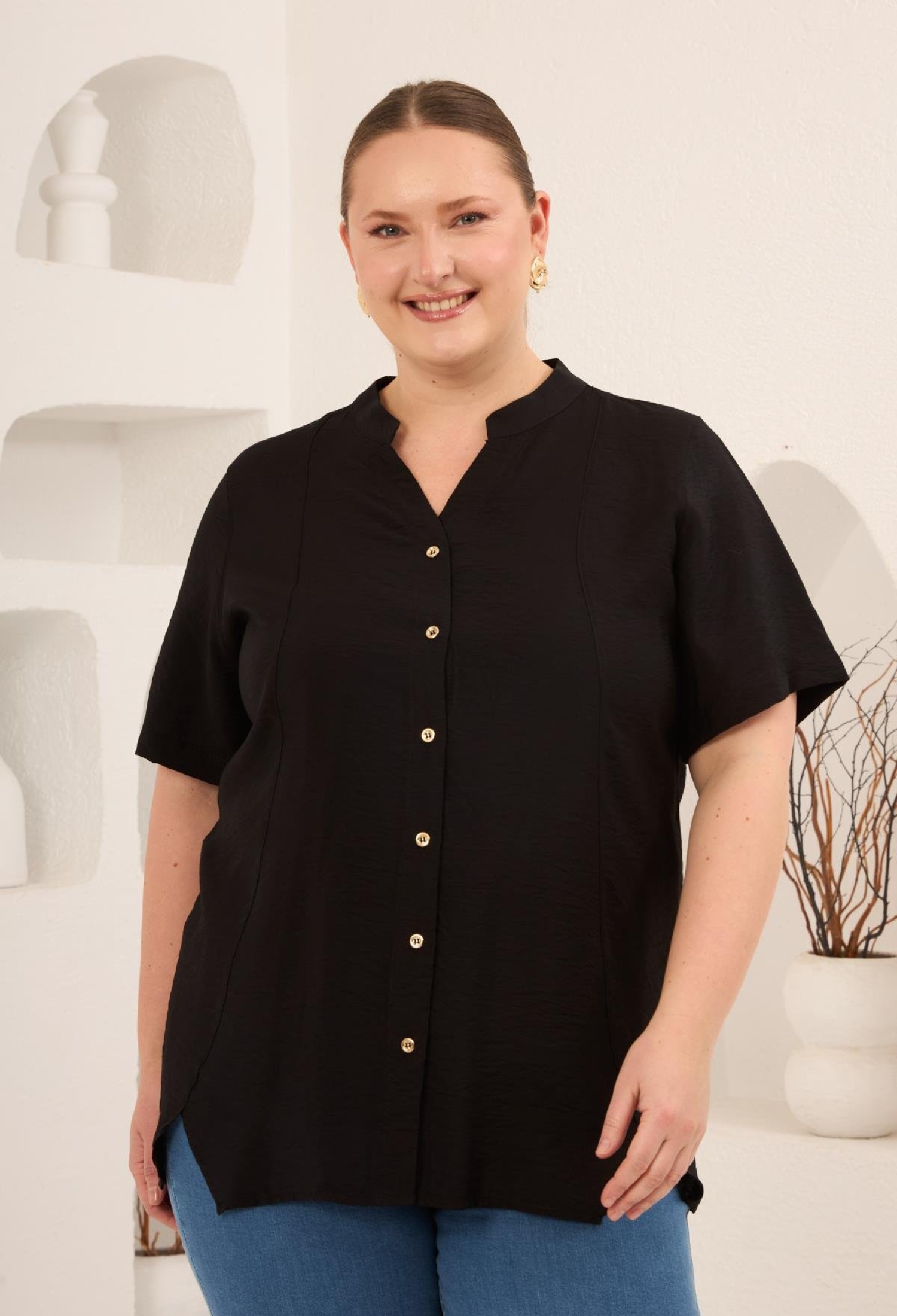 Plus Size Notched Neck Casual Blouse - Brand: RMG - Women & Kids, Baby Clothes Wholesale - TheBS Women