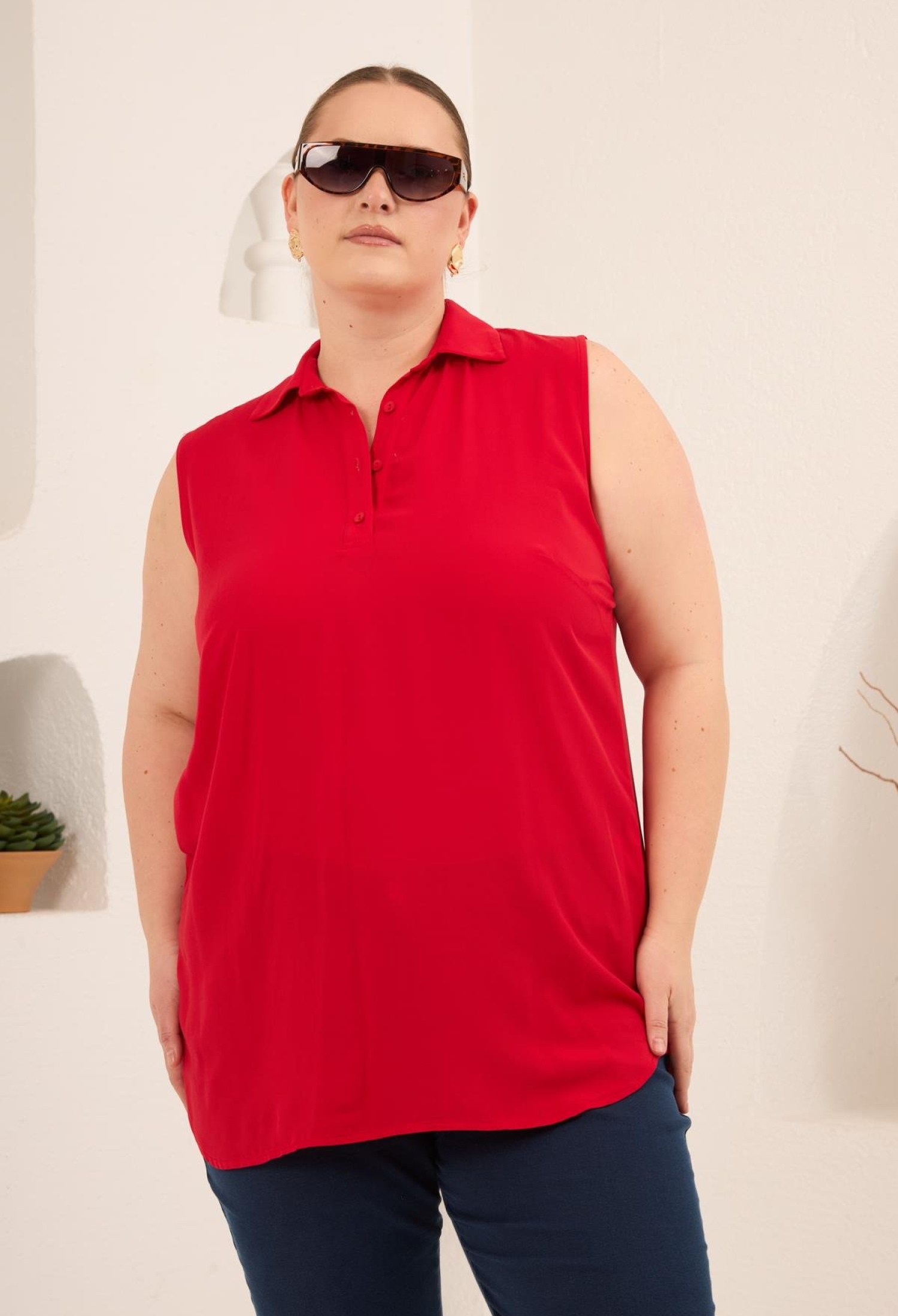 Plus Size Blouse With Polo Neck And Cap Sleeves - Brand: RMG - Women & Kids, Baby Clothes Wholesale - TheBS Women