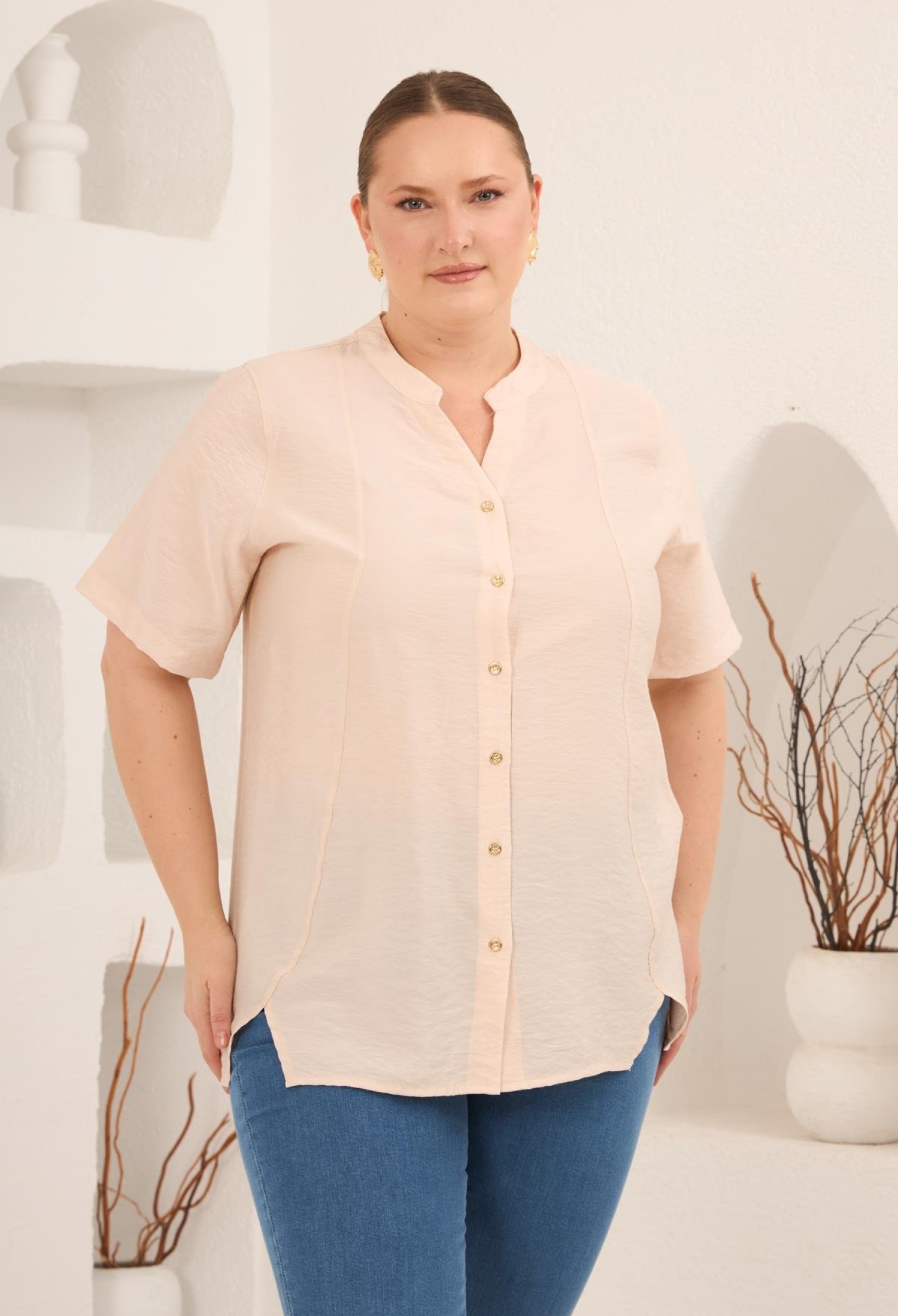 Modest Plus Size Blouse With Grandad Neck - Brand: RMG - Women & Kids, Baby Clothes Wholesale - TheBS Women