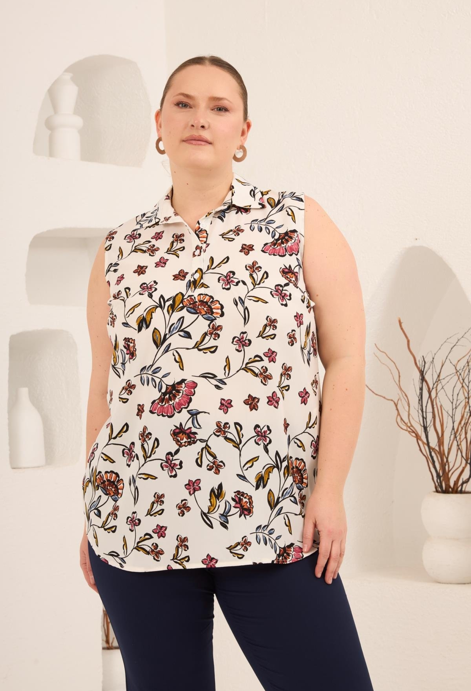 White Floral Plus Size Sleeveless Blouse - Brand: RMG - Women & Kids, Baby Clothes Wholesale - TheBS Women