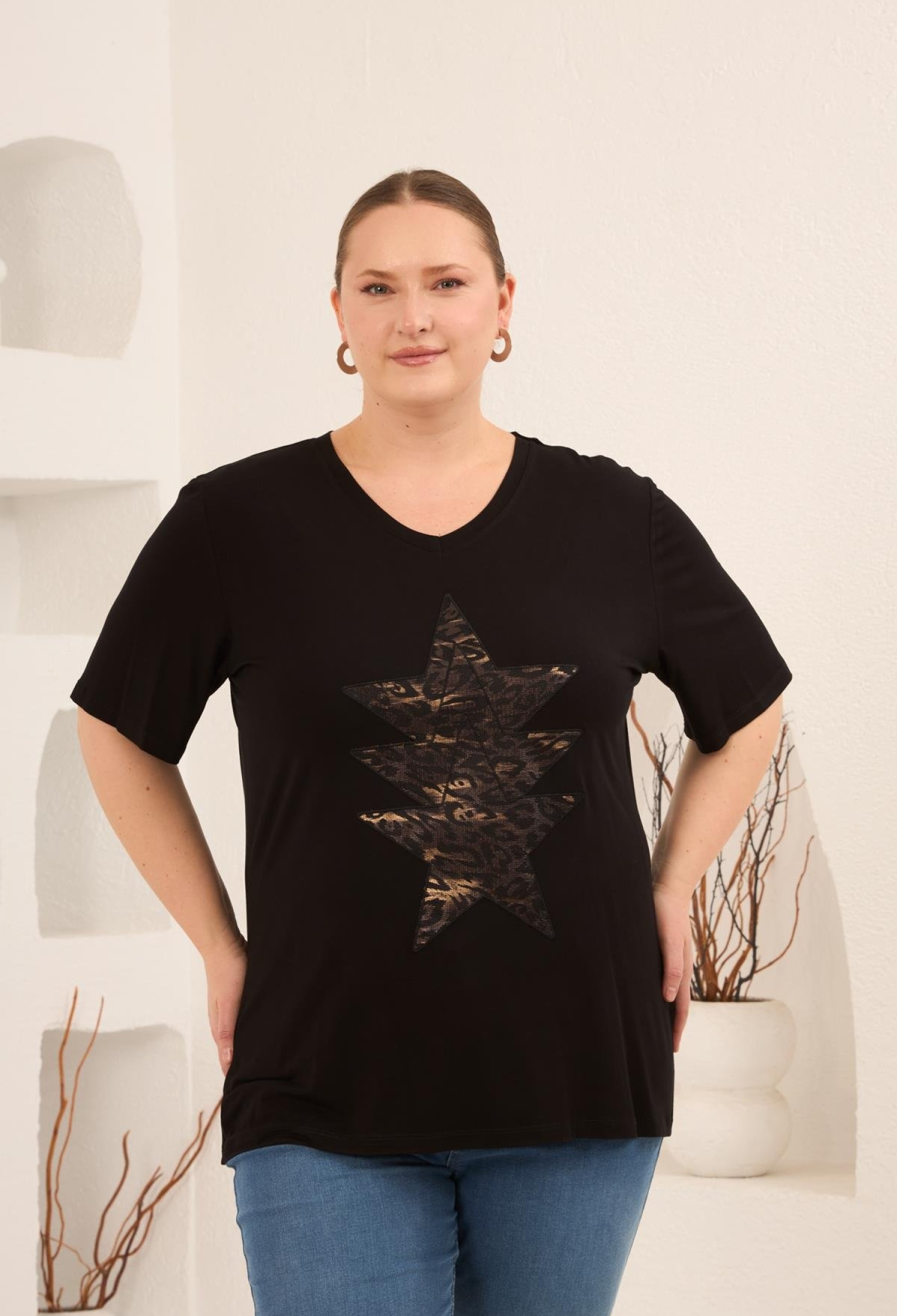 Black Casual Plus Size Tshirt V-Neck Half Sleeve - Brand: RMG - Women & Kids, Baby Clothes Wholesale - TheBS Women
