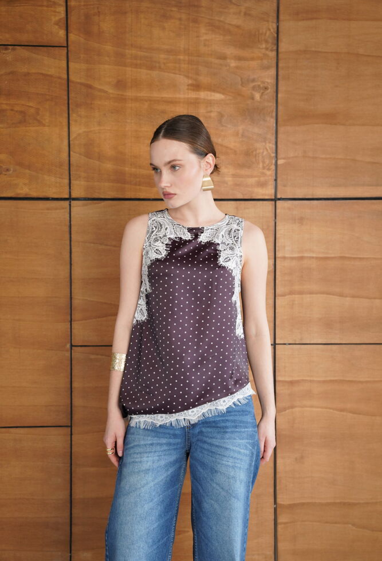 Claret Red Polka Dot Sleeveless Blouse - Brand: Topshow - Women & Kids, Baby Clothes Wholesale - TheBS Women