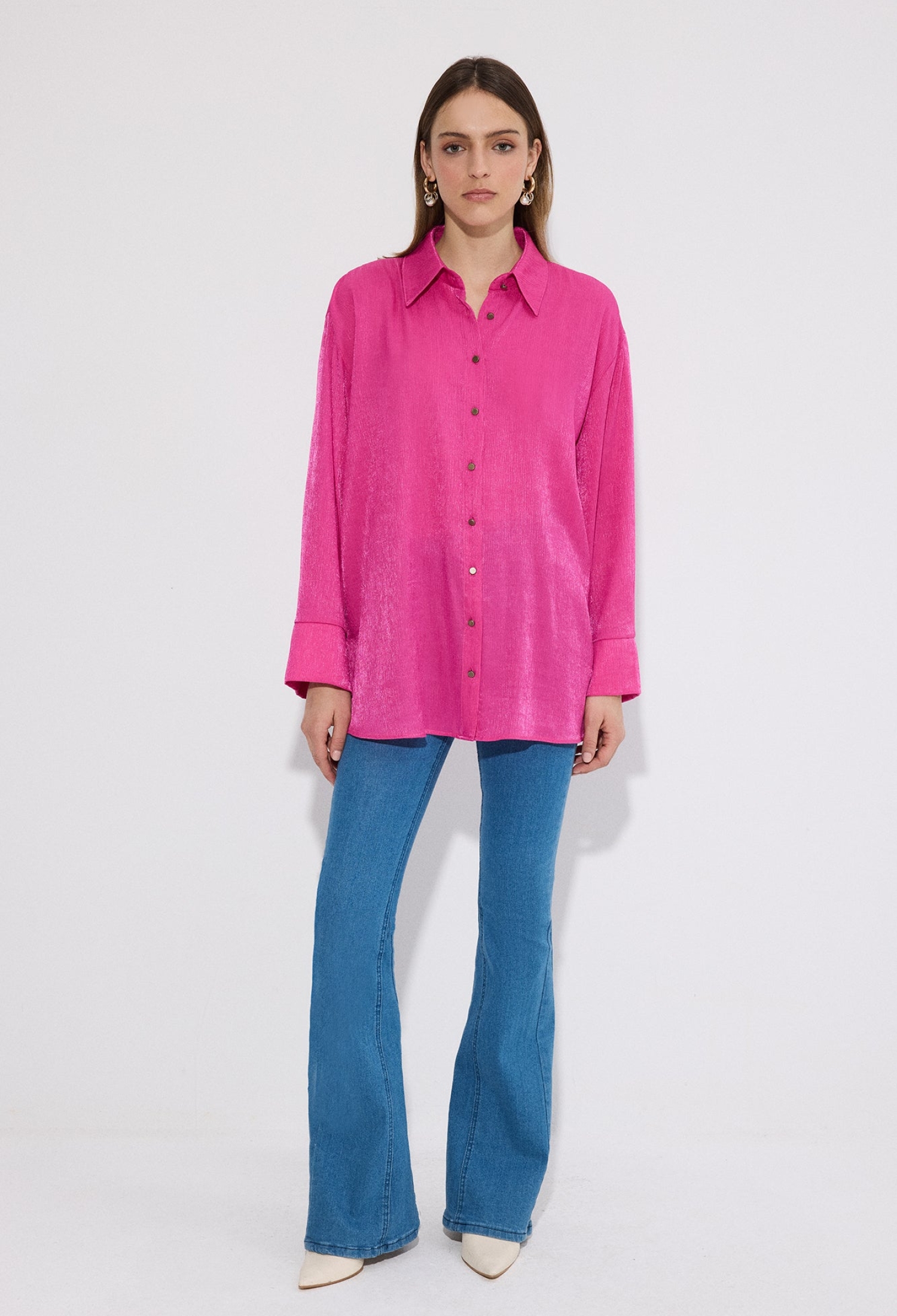 Fuchsia Oversized Polo Neck Buttoned Shirt - Brand: Touche Prive - Women & Kids, Baby Clothes Wholesale - TheBS Women