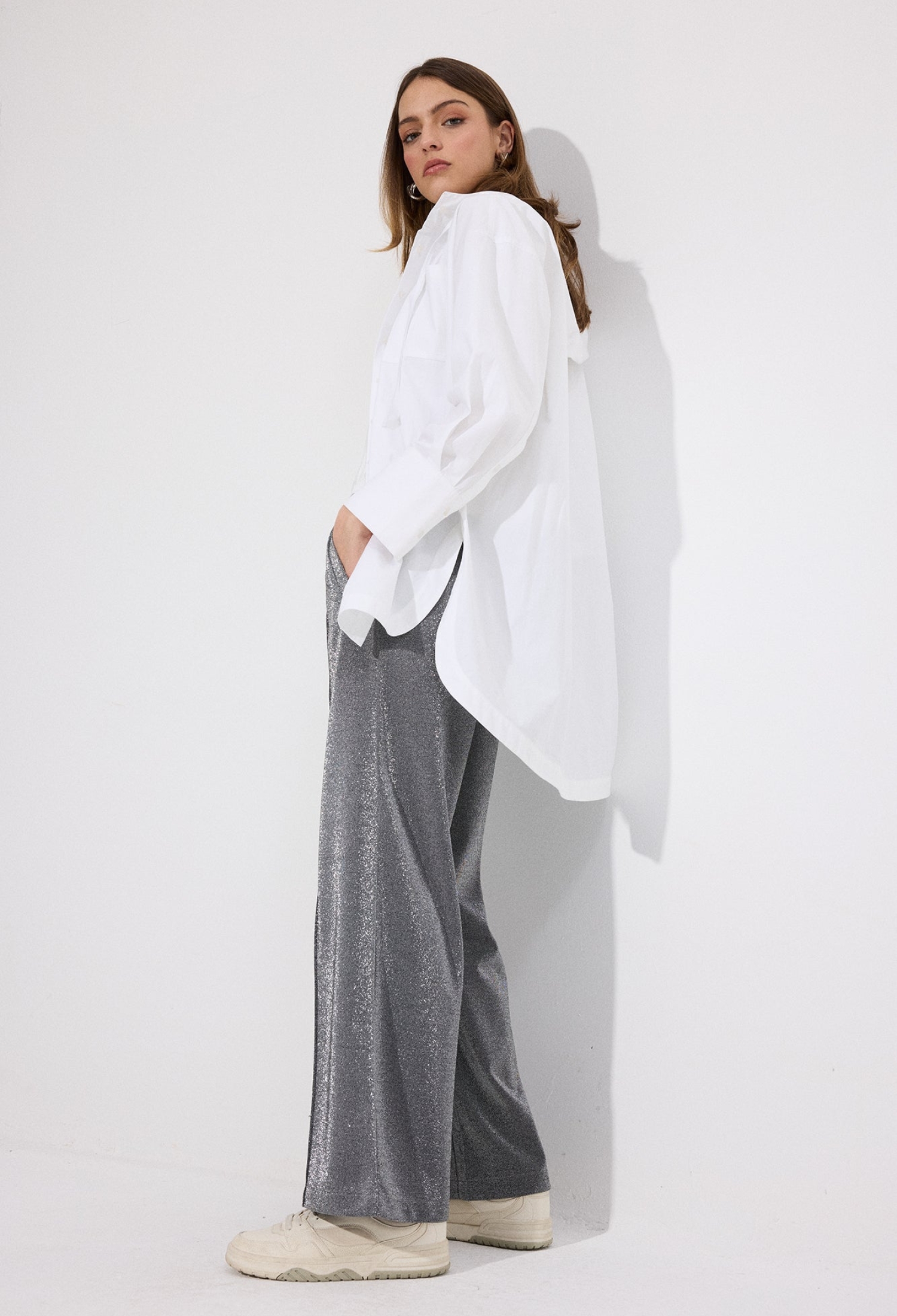 Grey Palazzo Pants With Wide Leg And Slant Pockets - Brand: Touche Prive - Women & Kids, Baby Clothes Wholesale - TheBS Women
