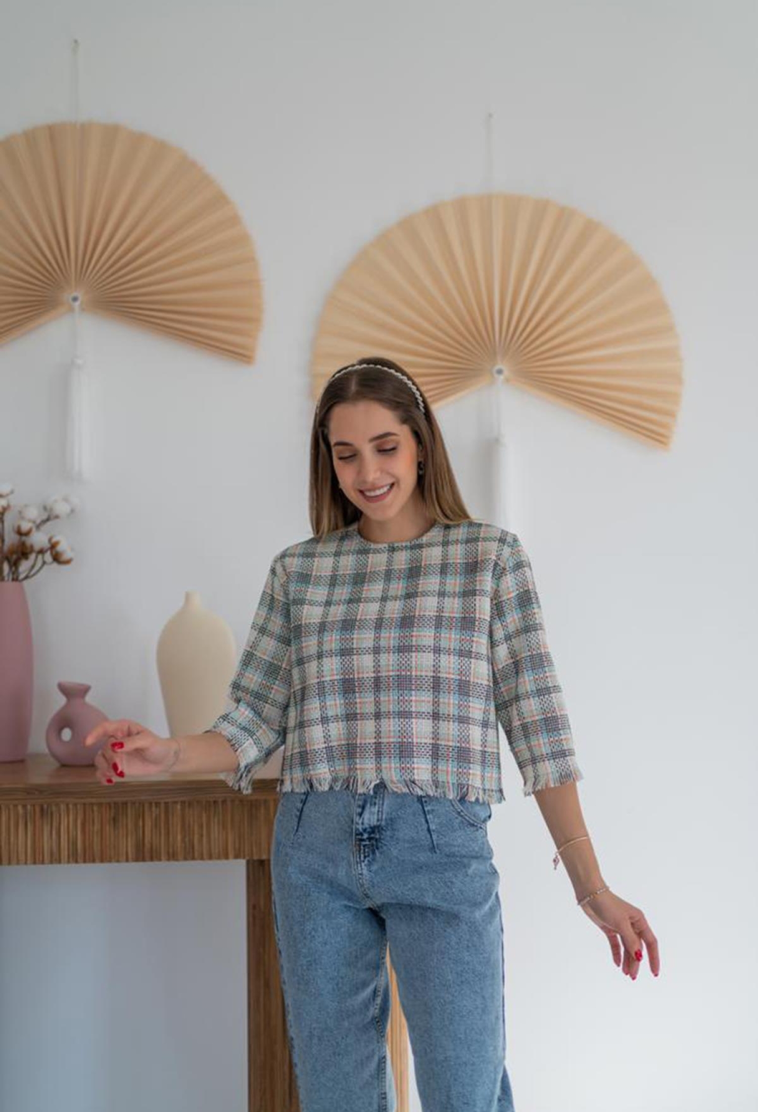 Blue Checkered Casual Blouse - Brand: Elisa - Women & Kids, Baby Clothes Wholesale - TheBS Women