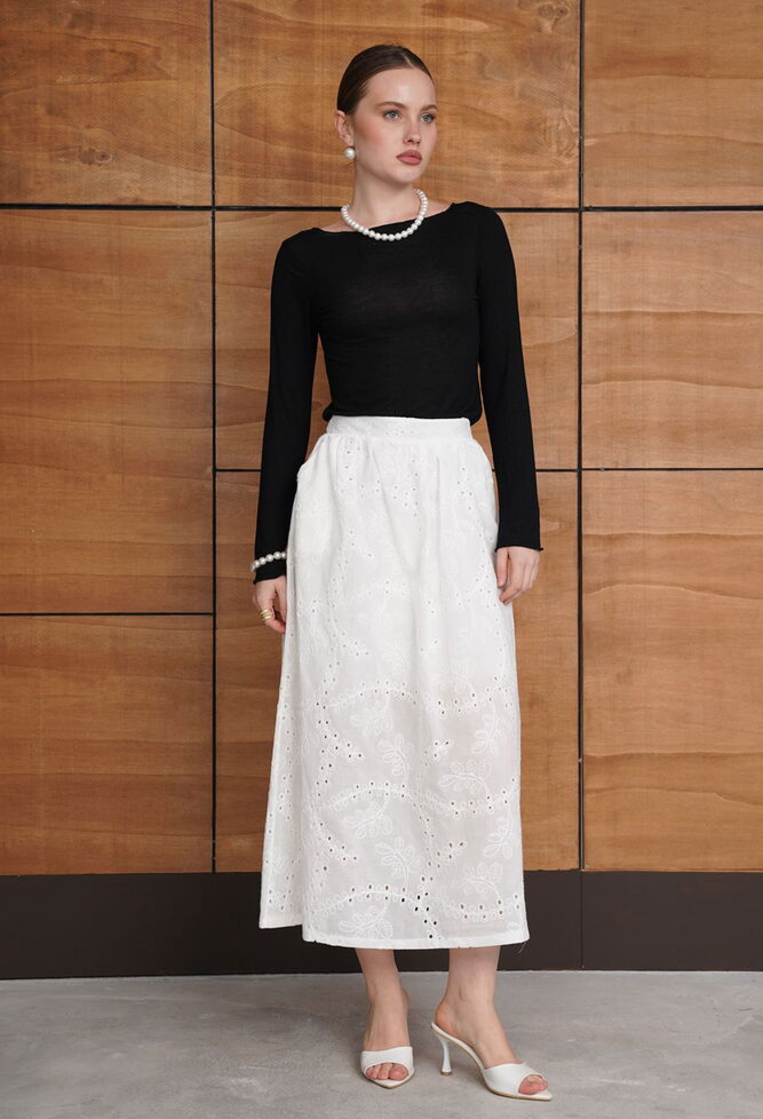 White A-Line Midi Skirt High Waist Pull On - Brand: Topshow - Women & Kids, Baby Clothes Wholesale - TheBS Women