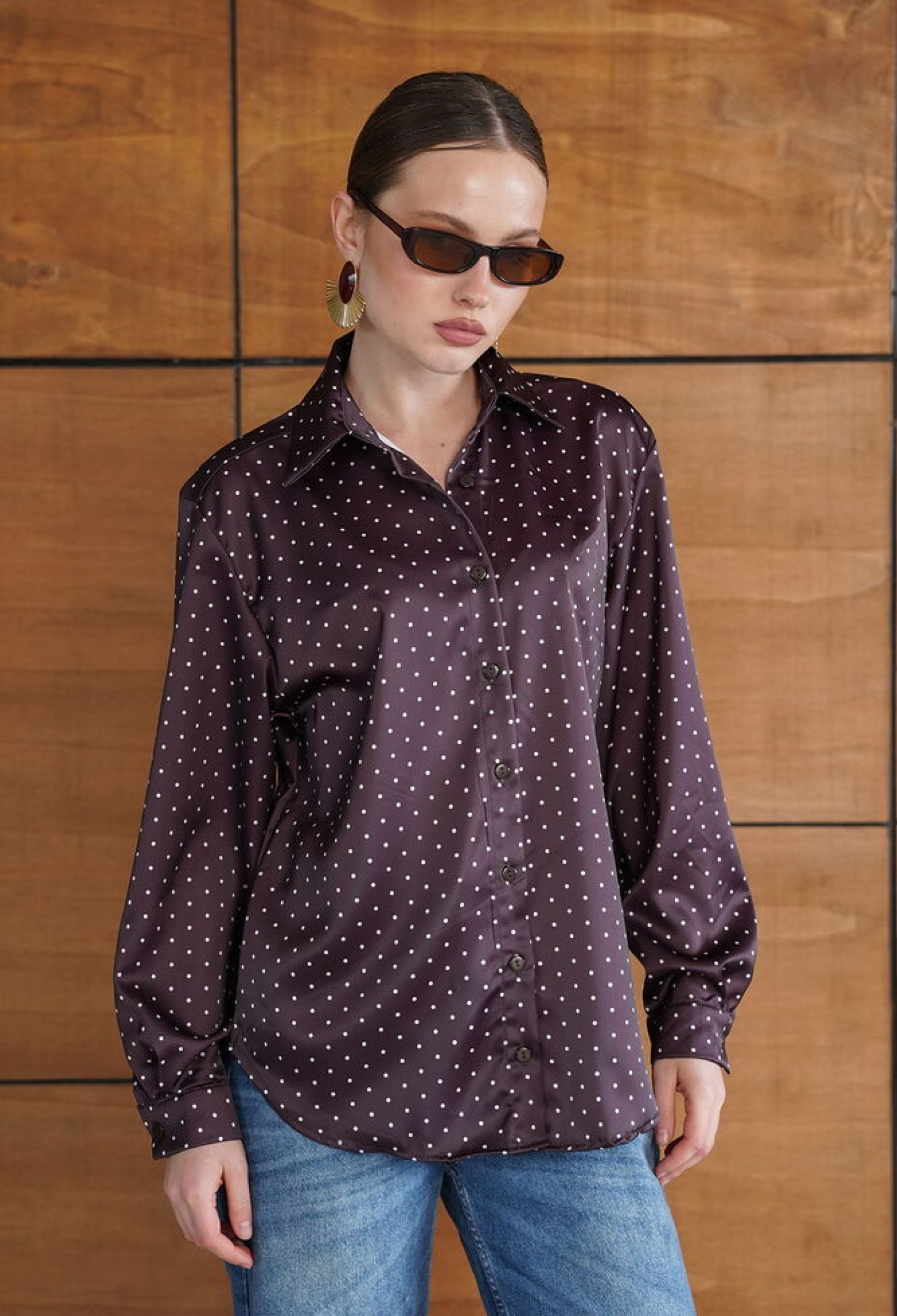 Claret Red Polka Dot Shirt - Brand: Topshow - Women & Kids, Baby Clothes Wholesale - TheBS Women