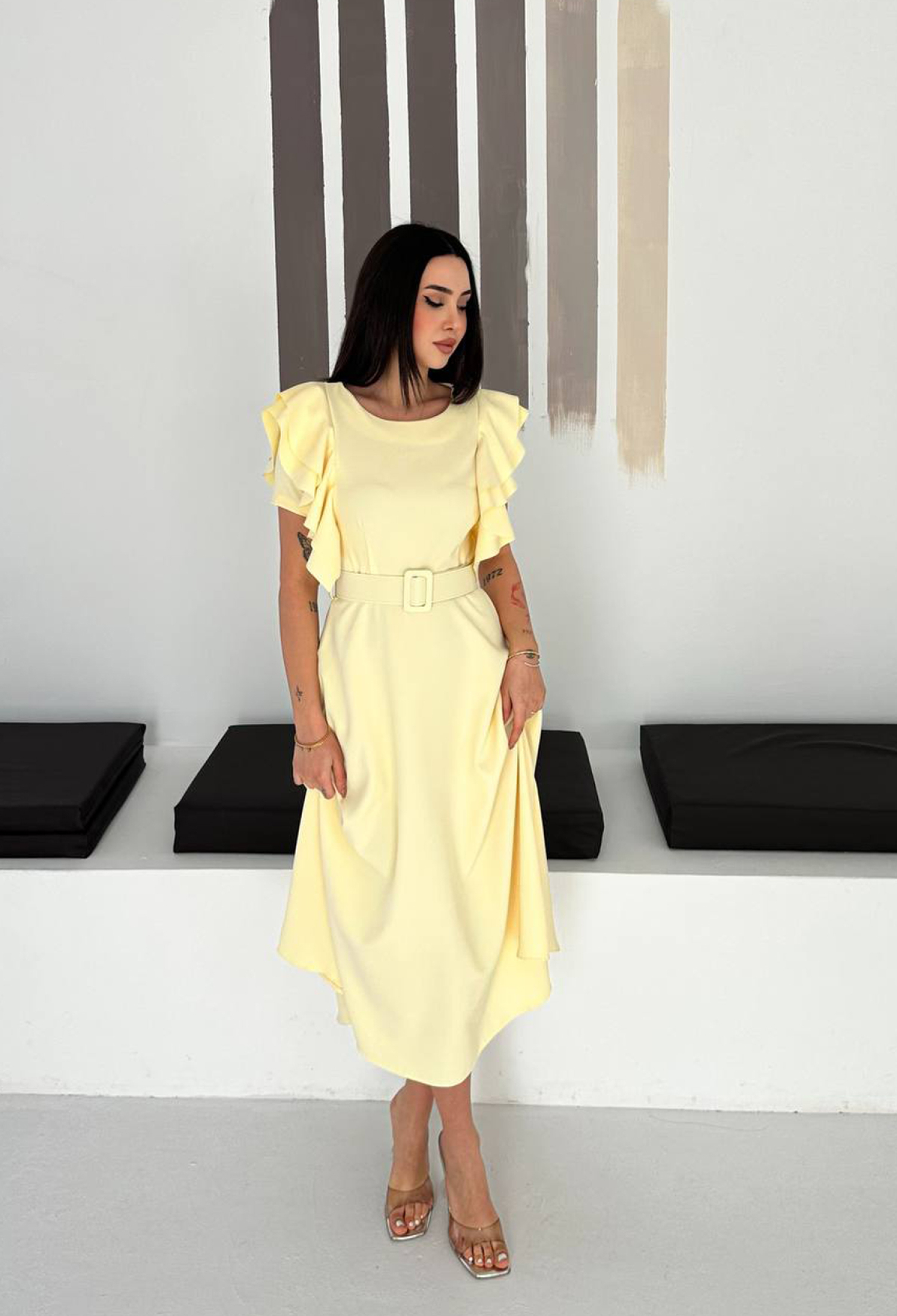 Fit And Flare Midi Dress With Ruffle Sleeves - Brand: Mode Roy - Women & Kids, Baby Clothes Wholesale - TheBS Women