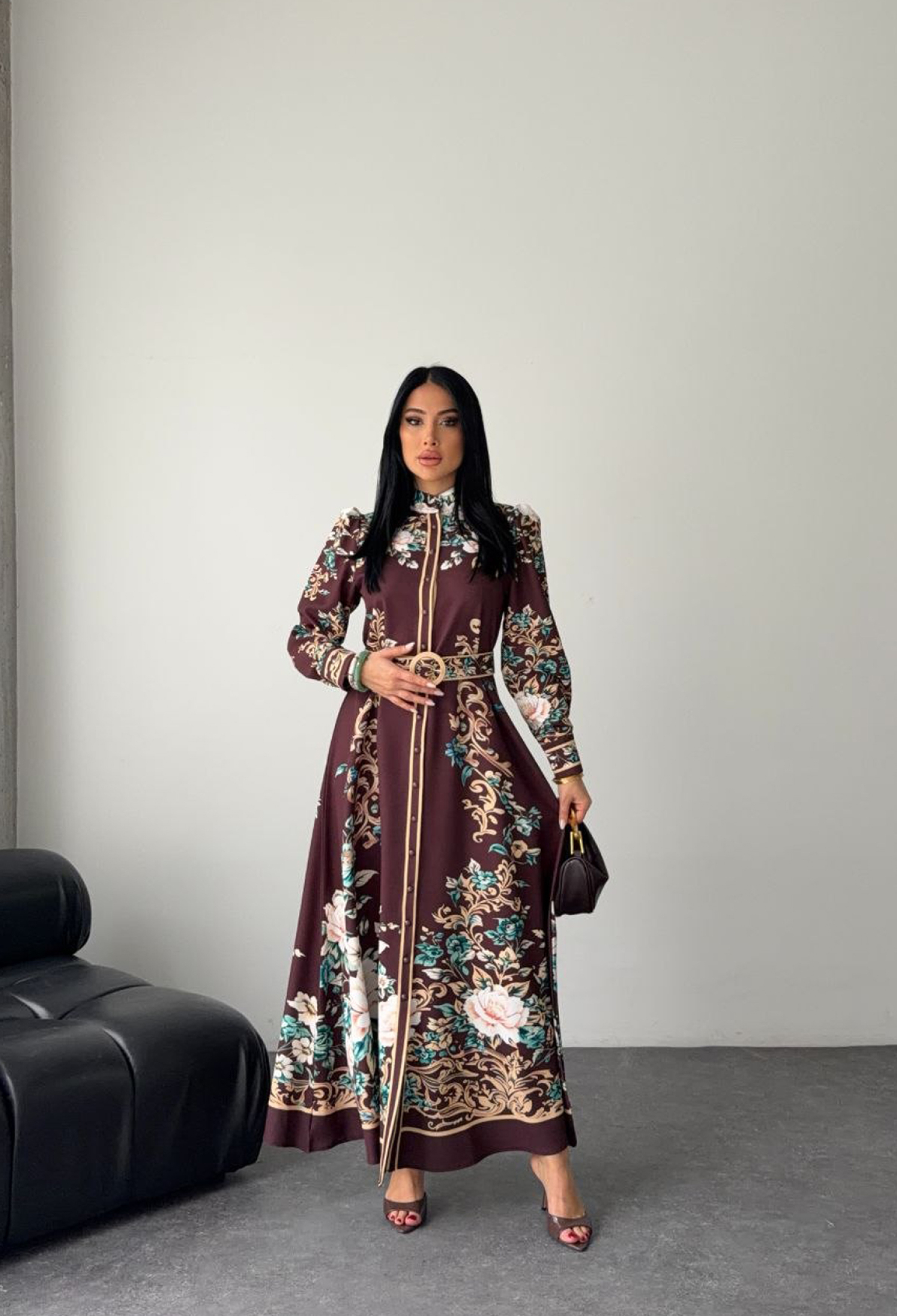 ElegantA-Line Floral Dress With High Neck - Brand: Mode Roy - Women & Kids, Baby Clothes Wholesale - TheBS Women