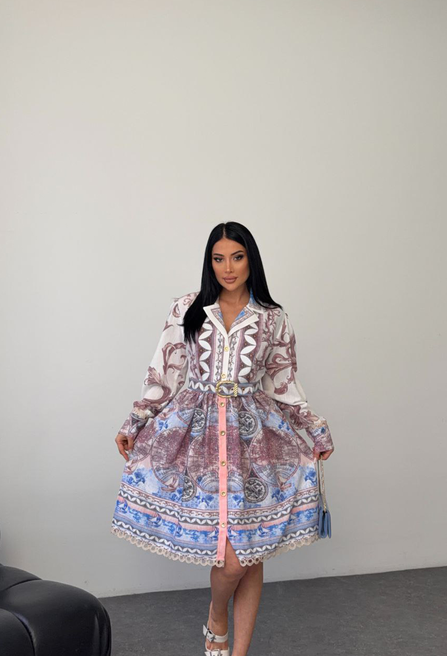 Mix Color Shirt Dress With Notched Neck - Brand: Mode Roy - Women & Kids, Baby Clothes Wholesale - TheBS Women