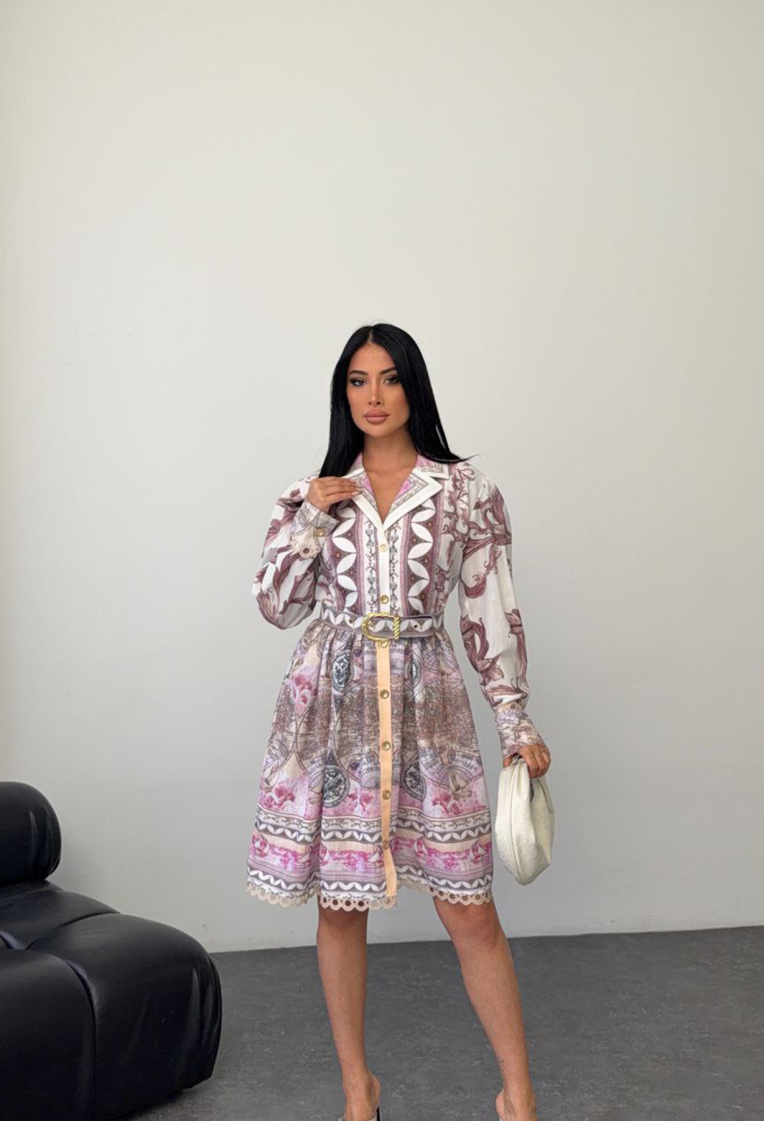 Elegant White Shirt Dress With Floral Pattern - Brand: Mode Roy - Women & Kids, Baby Clothes Wholesale - TheBS Women