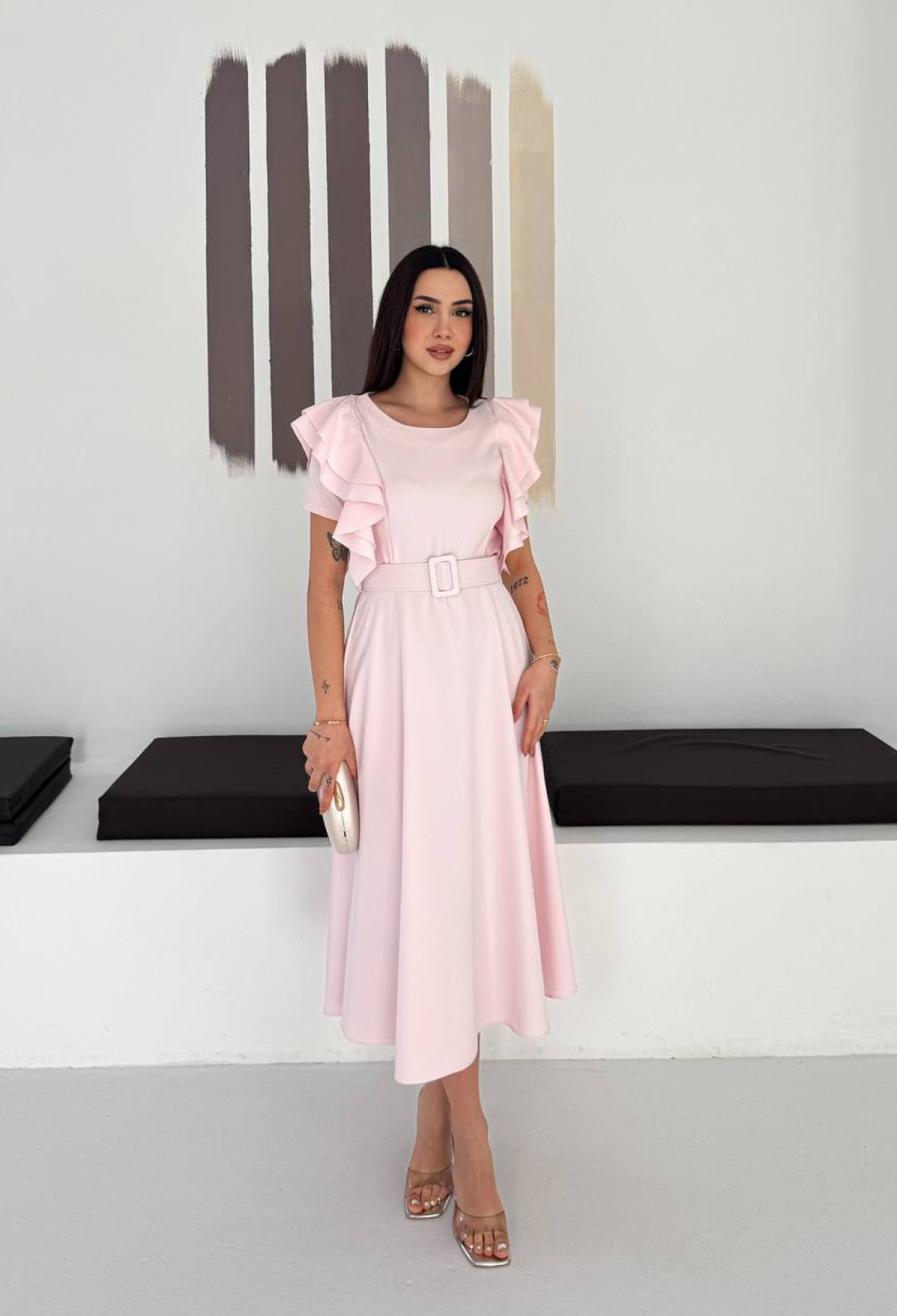 ElegantA-Line Dress With Ruffle Half Sleeves - Brand: Mode Roy - Women & Kids, Baby Clothes Wholesale - TheBS Women