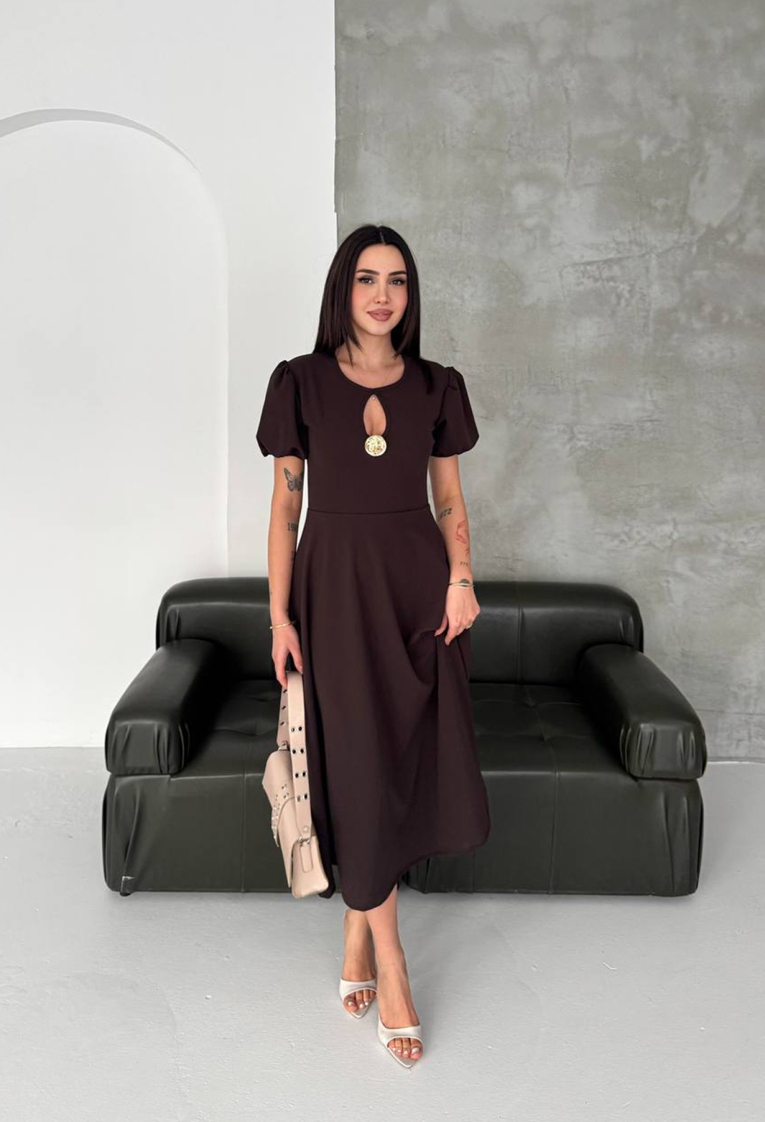 ElegantFit And Flare Dress With Puff Sleeves - Brand: Mode Roy - Women & Kids, Baby Clothes Wholesale - TheBS Women