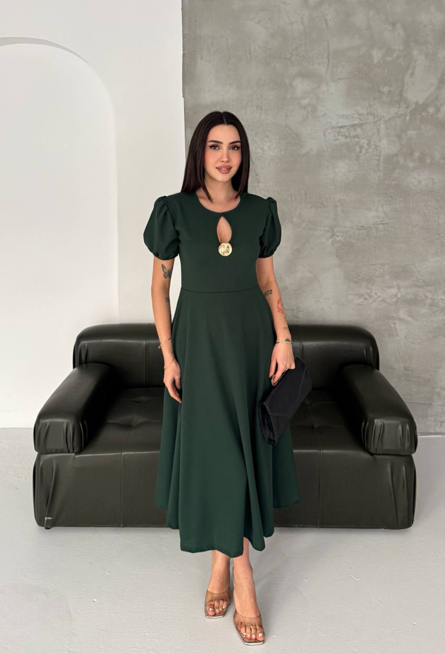 ElegantA-Line Midi Dress With Puff Sleeves - Brand: Mode Roy - Women & Kids, Baby Clothes Wholesale - TheBS Women