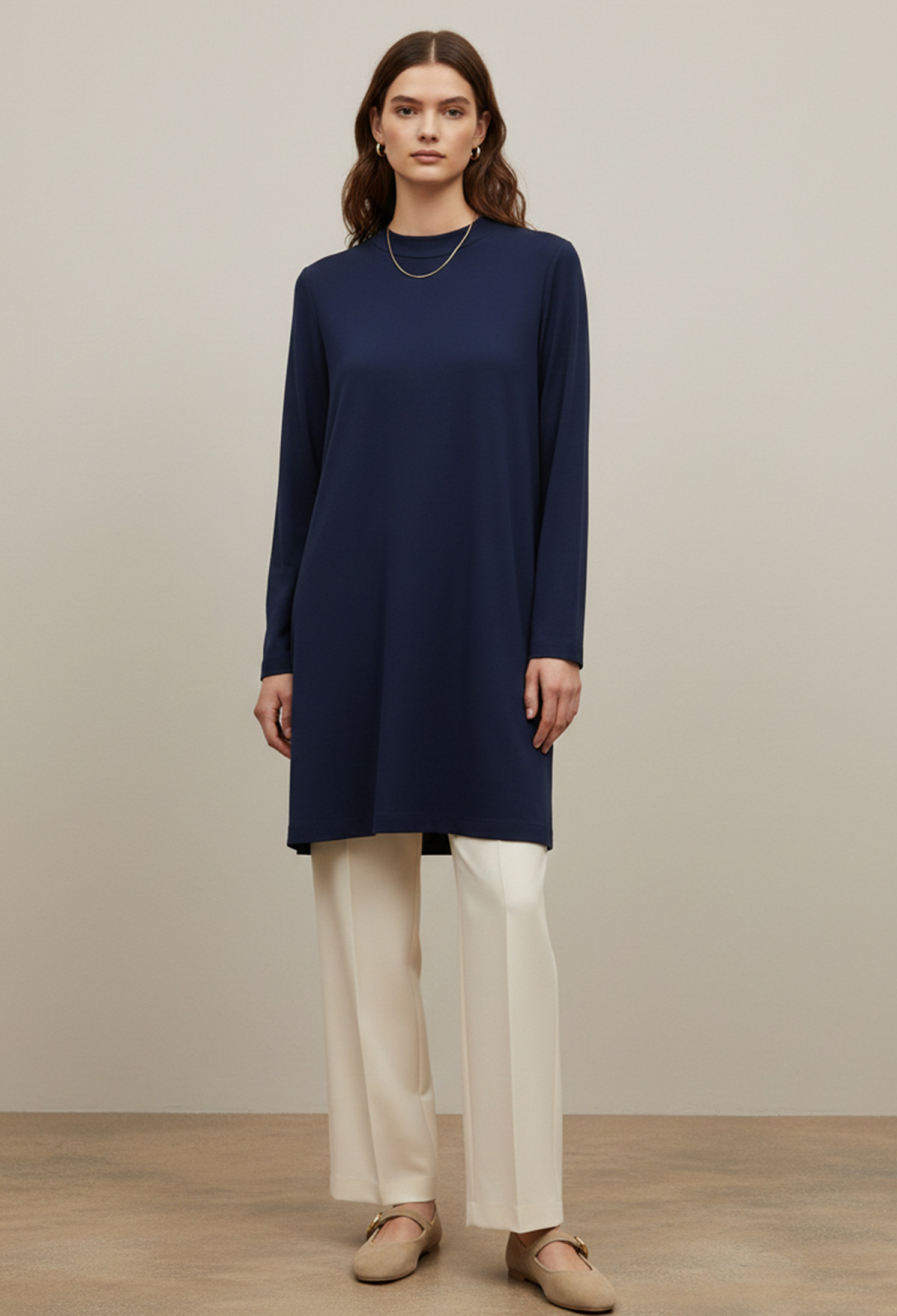 NavyElegant Modest Tunic With Round Neck - Brand: Puane - Women & Kids, Baby Clothes Wholesale - TheBS Women